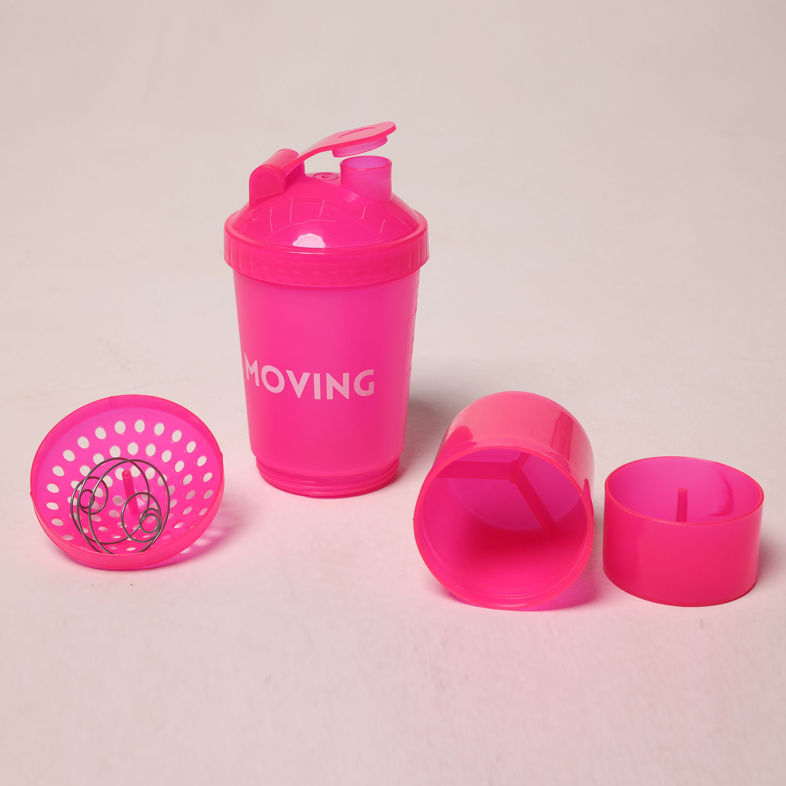 COQUETELEIRA SHAKEIRA 600 ML COM 3 COMPARTIMENTOS ROSA NEON - Imagem 3