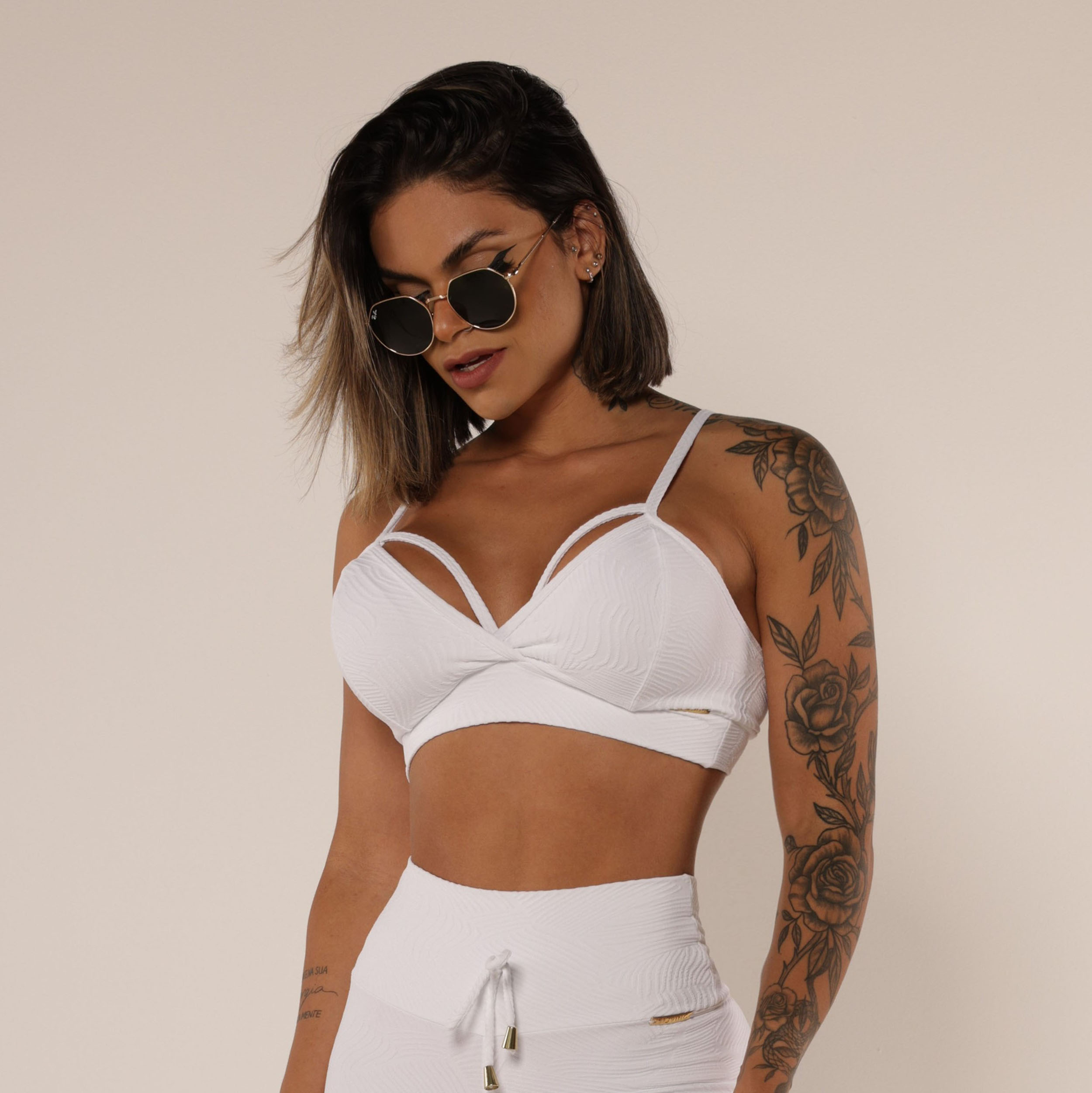 TOP STRAPPY JACQUARD PALM BRANCO - Imagem 3