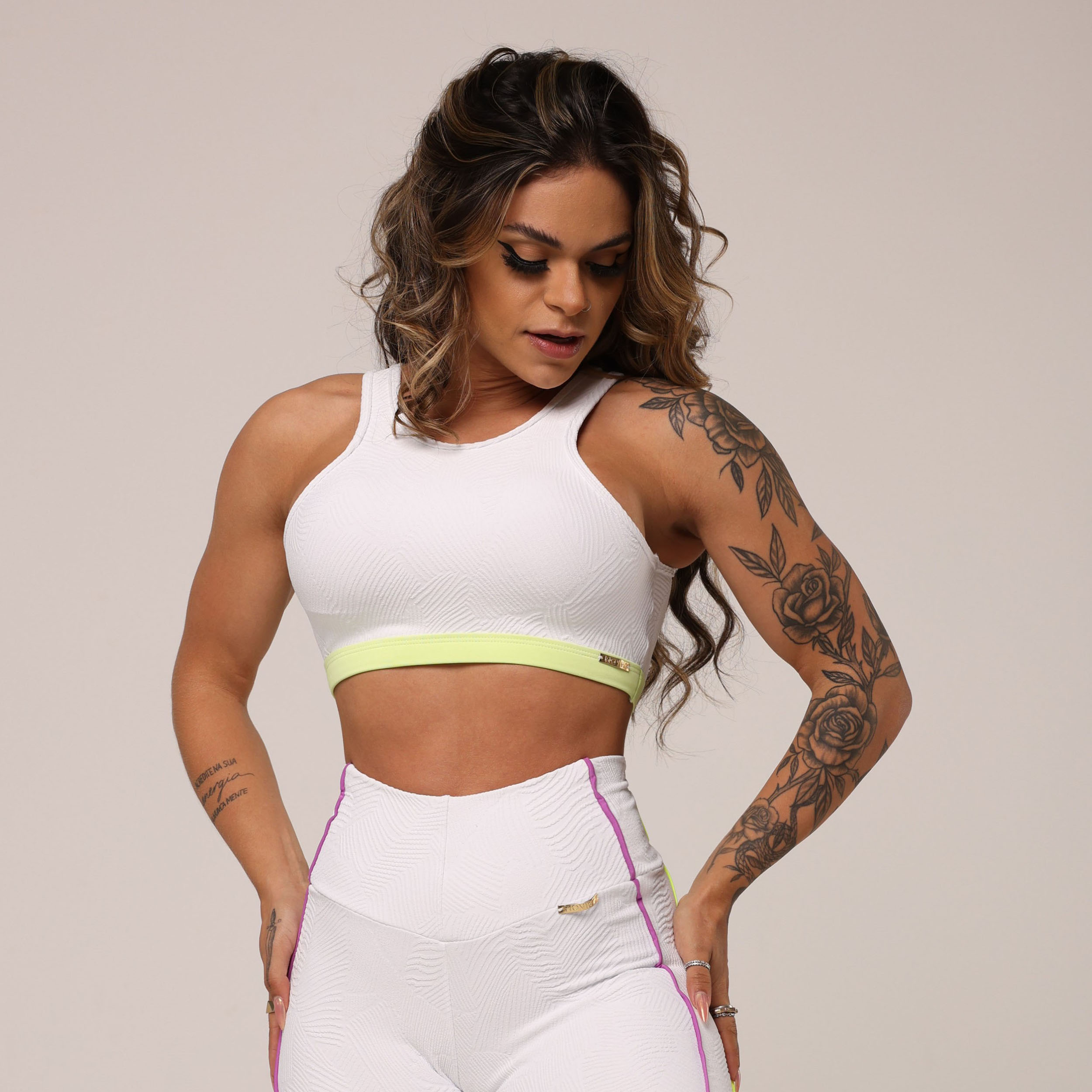 TOP TORINO JACQUARD PALM BRANCO - Imagem 3