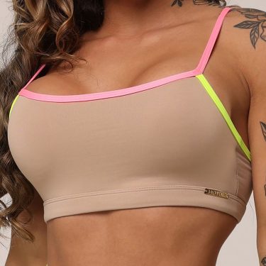TOP LAS VEGAS NUDE COM ROSA CHICLETE E AMARELO NEON
