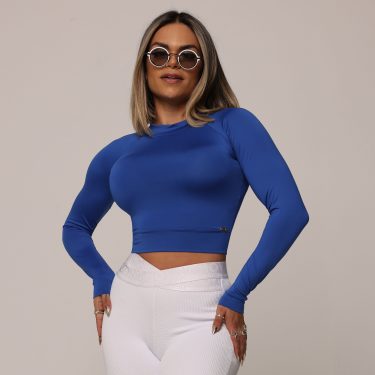 CROPPED CARMEL MANGA LONGA AZUL SAFIRA