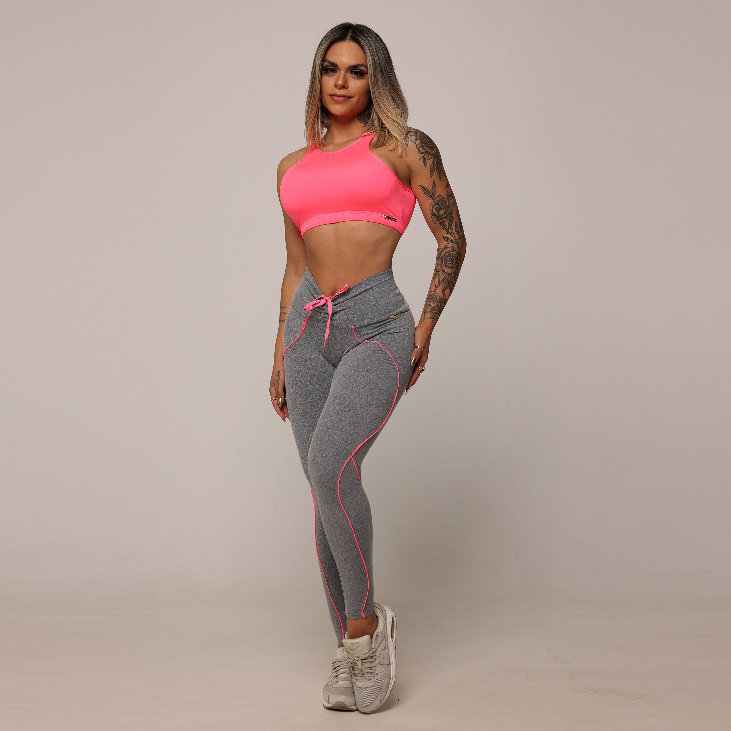 LEGGING LINEAR EMPINA BUMBUM MESCLA COM CADARÇO ROSA NEON - Imagem 7