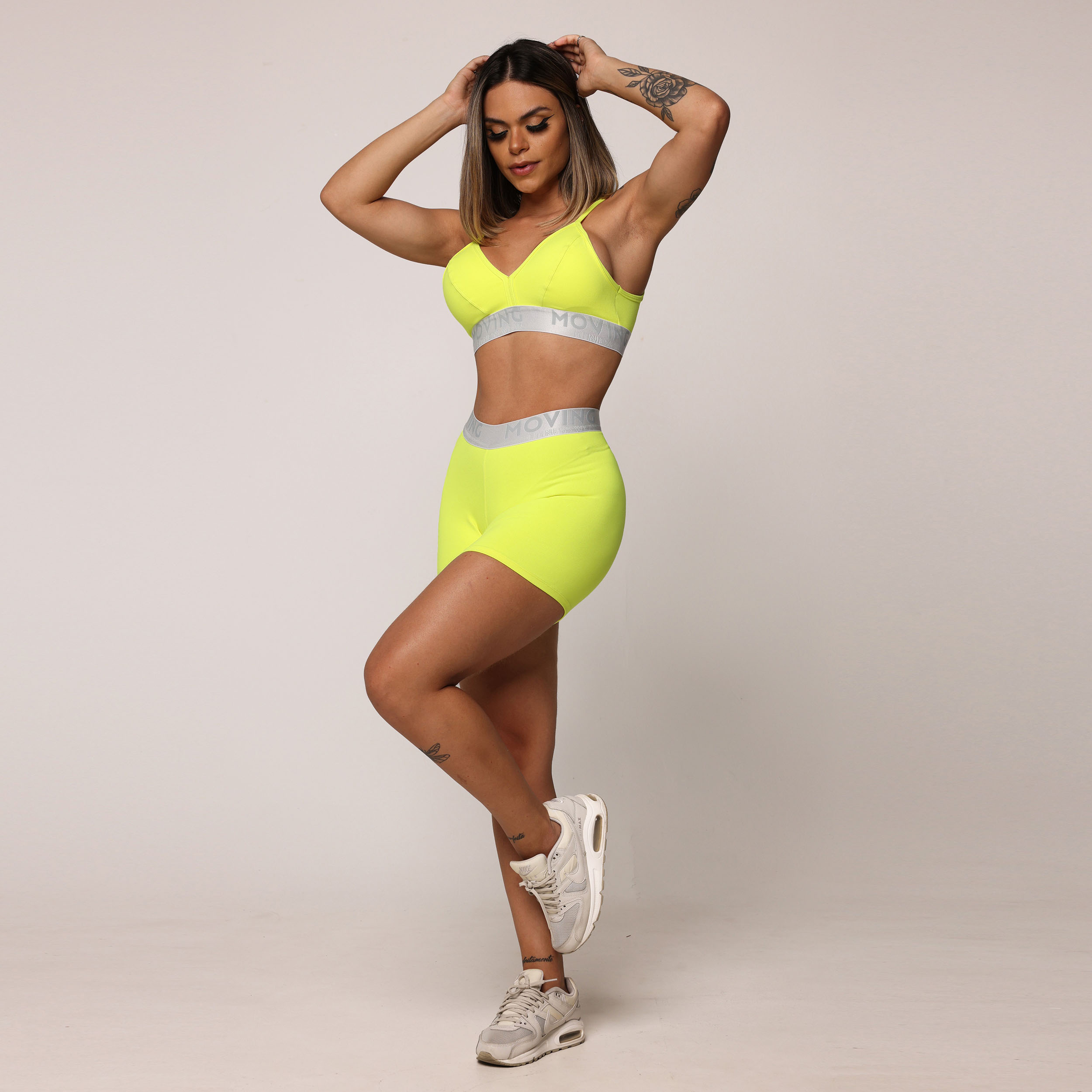 SHORT ÉPIC COMUM AMARELO NEON COM ELÁSTICO CINZA - Imagem 5
