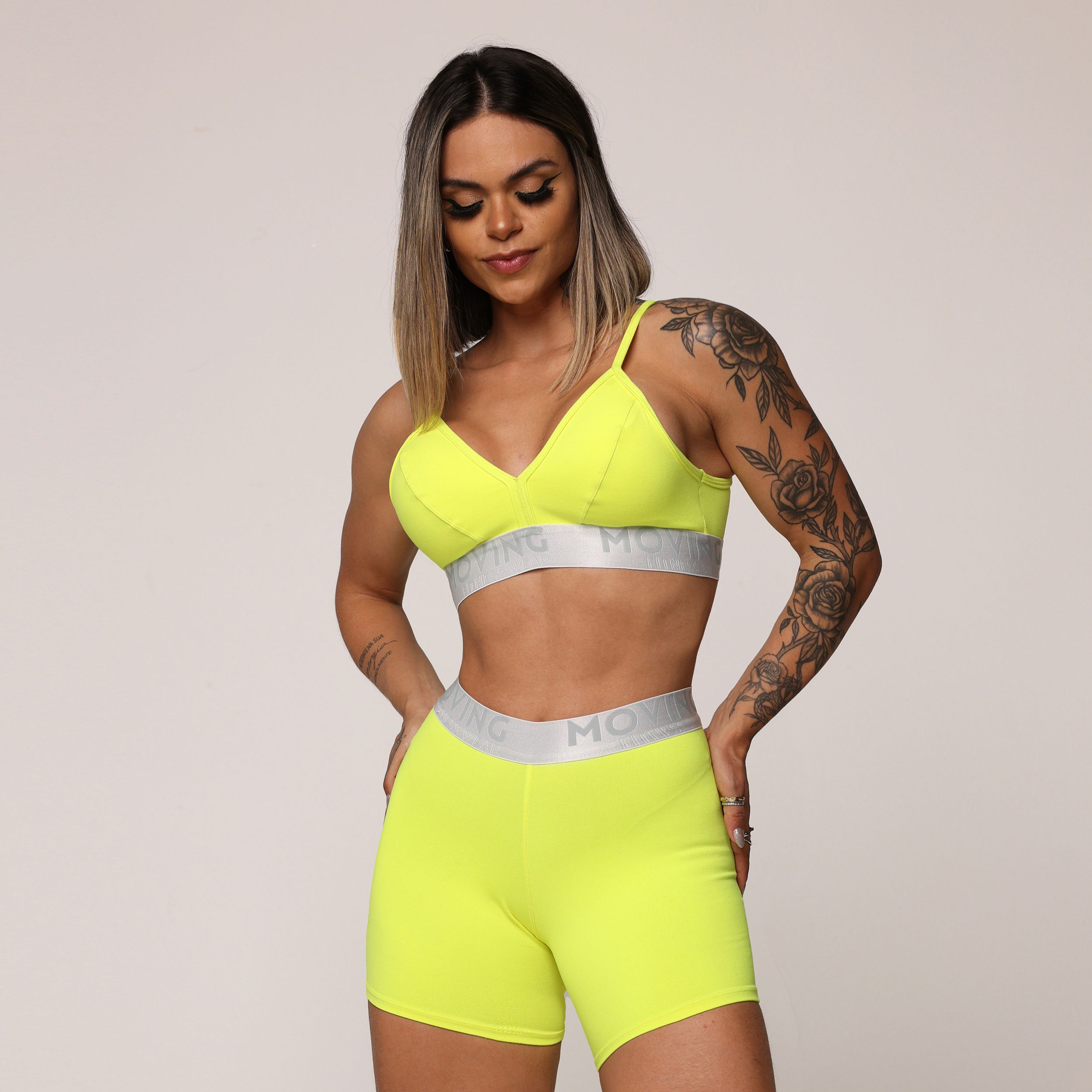 TOP MILANO AMARELO NEON COM ELÁSTICO CINZA - Imagem 3