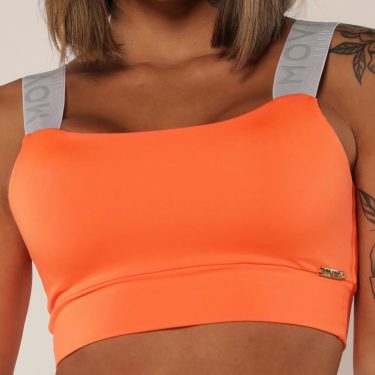 TOP FAIXA LARANJA NEON COM ELÁSTICO CINZA