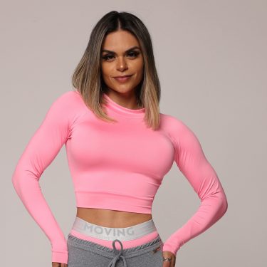 CROPPED CARMEL MANGA LONGA ROSA CHICLETE