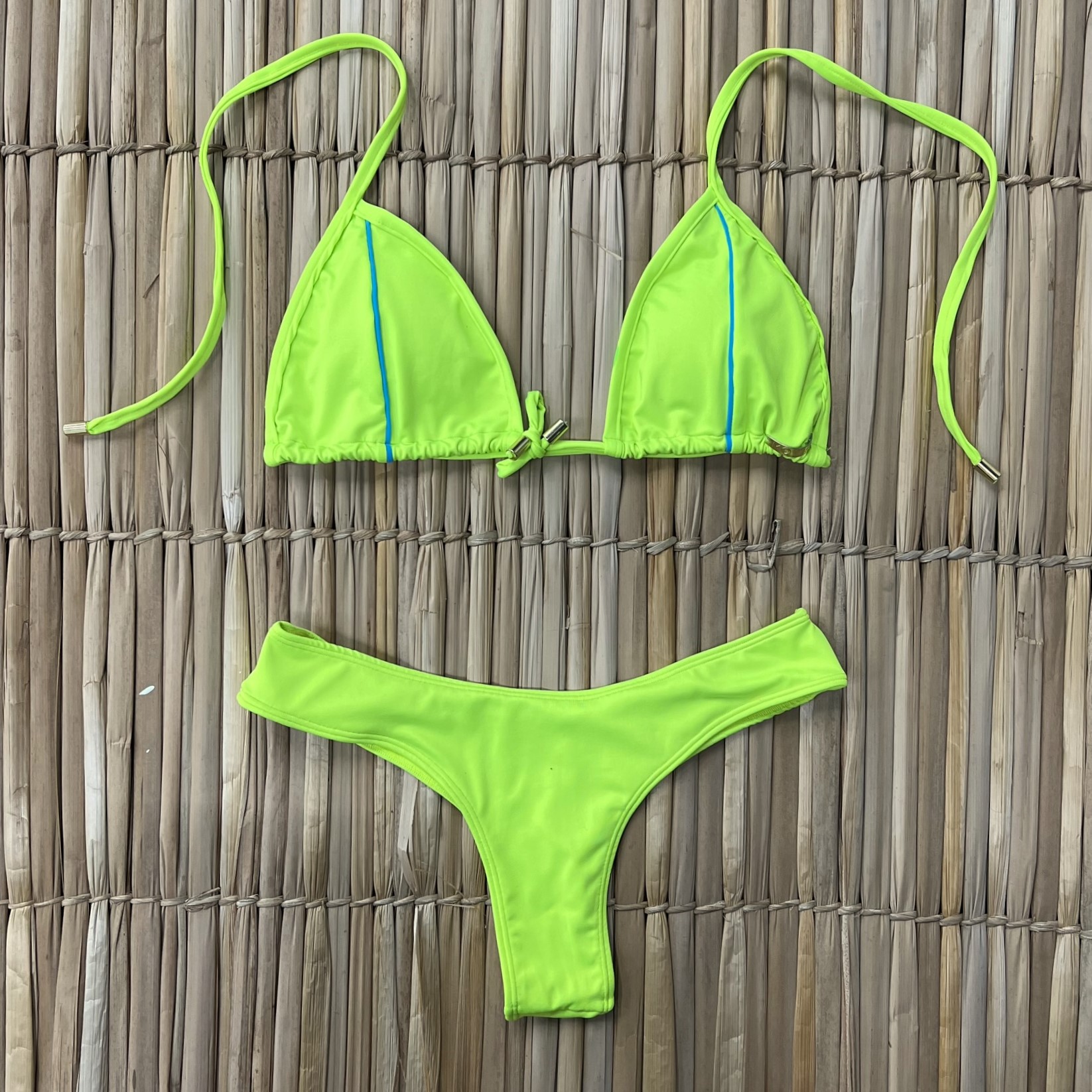 BIQUÍNI CORTININHA AMARELO NEON COM AZUL - Imagem 4