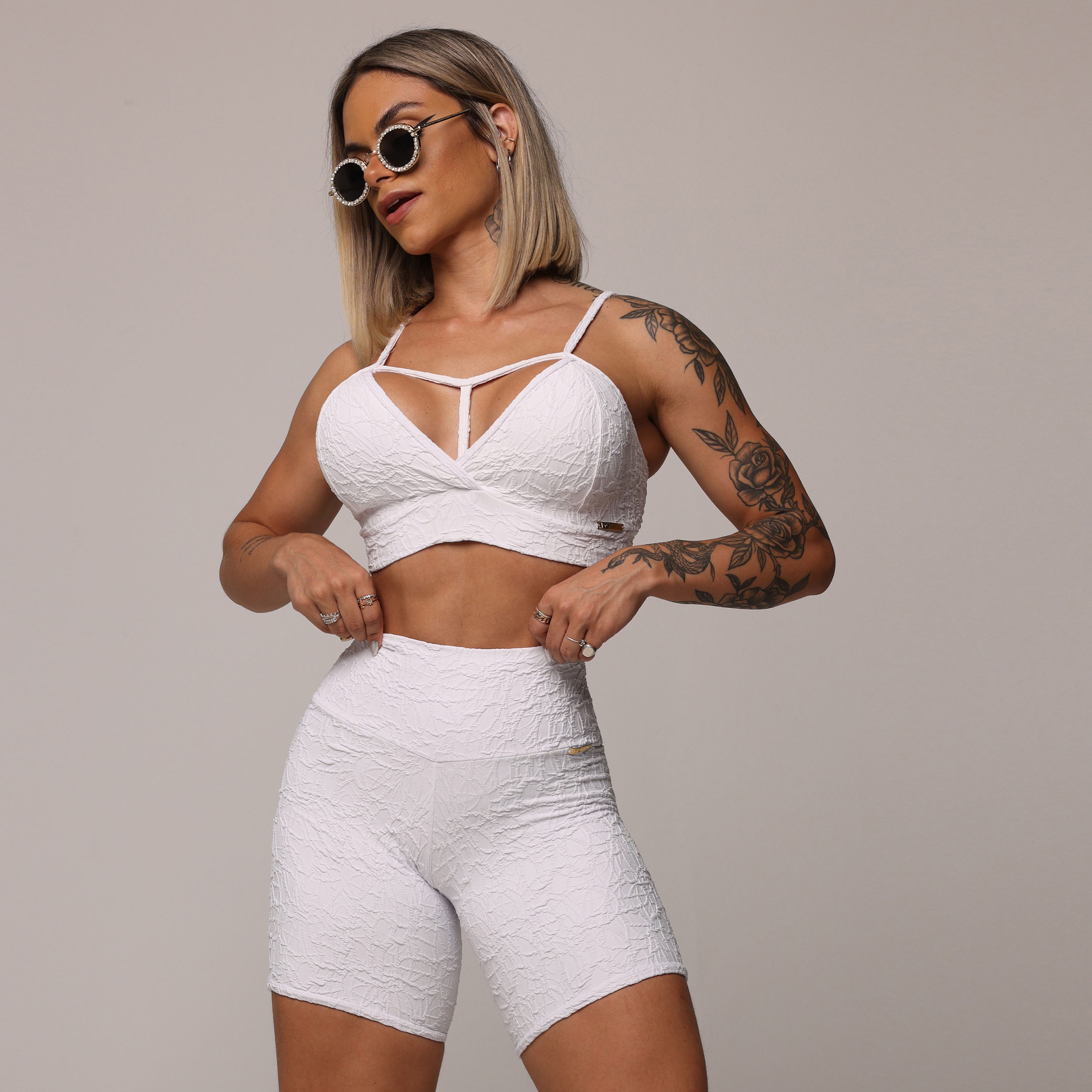 SHORT EMPINA BUMBUM JACQUARD PERLÊ BRANCO - Imagem 4