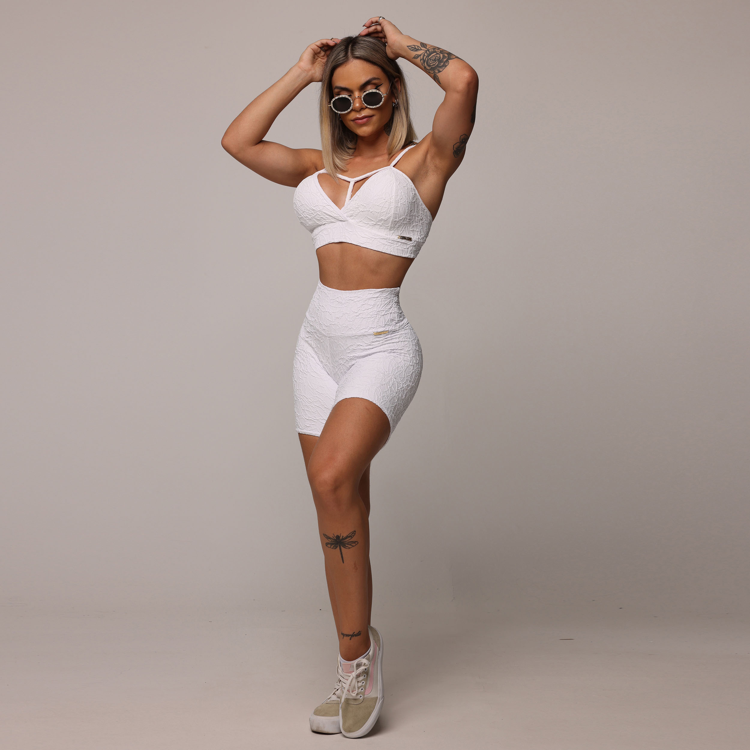 SHORT EMPINA BUMBUM JACQUARD PERLÊ BRANCO - Imagem 5