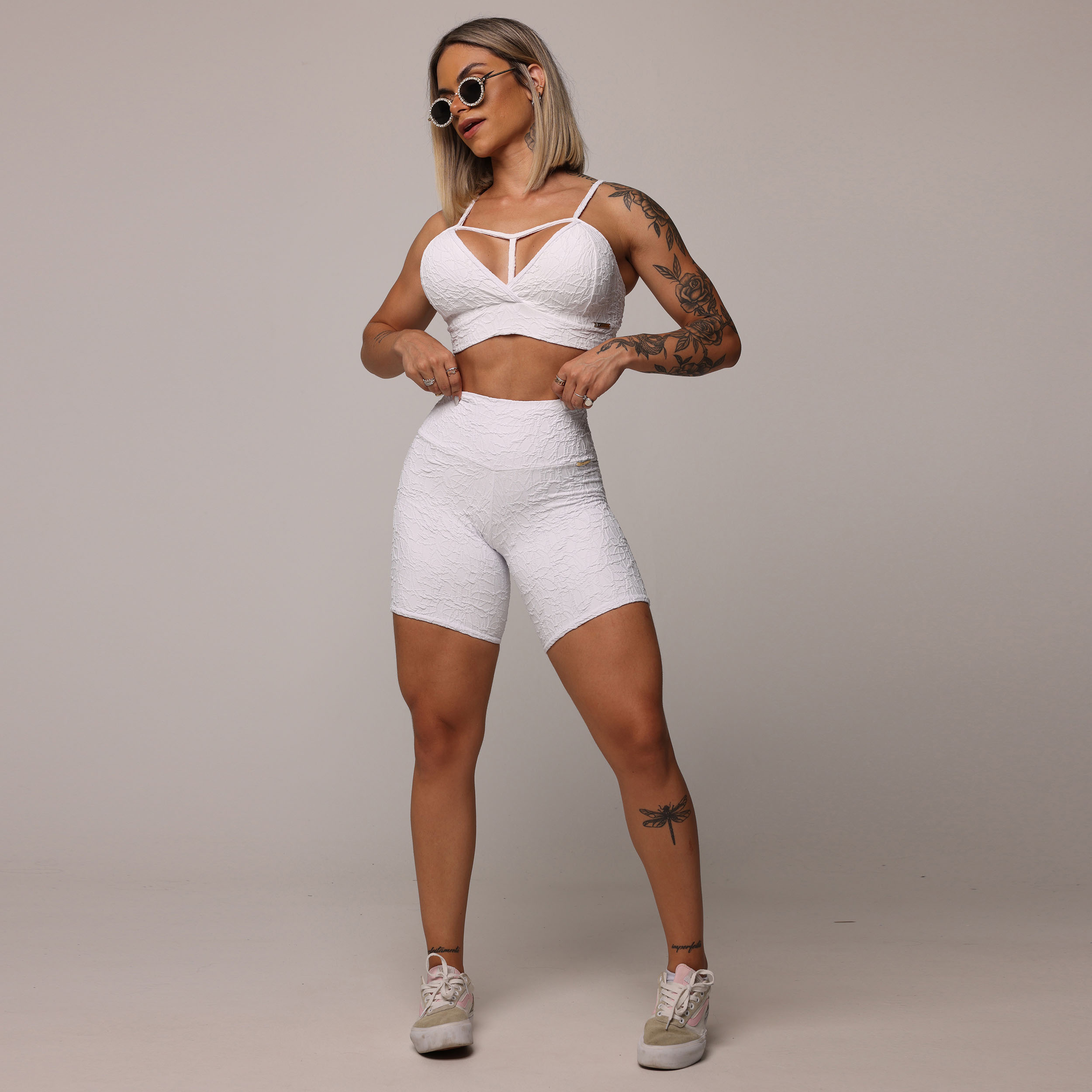 SHORT EMPINA BUMBUM JACQUARD PERLÊ BRANCO - Imagem 9
