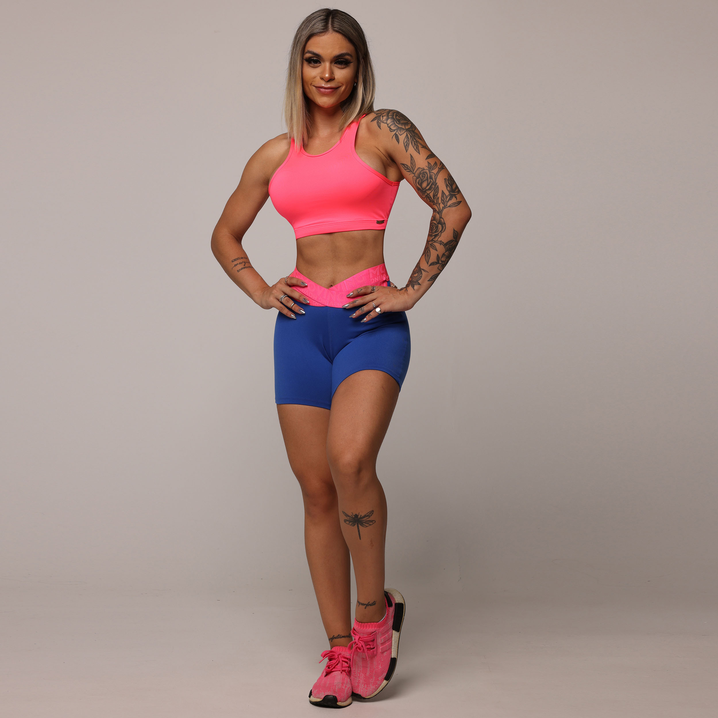 SHORT HIT COMUM AZUL SAFIRA COM ELÁSTICO ROSA NEON - Imagem 5