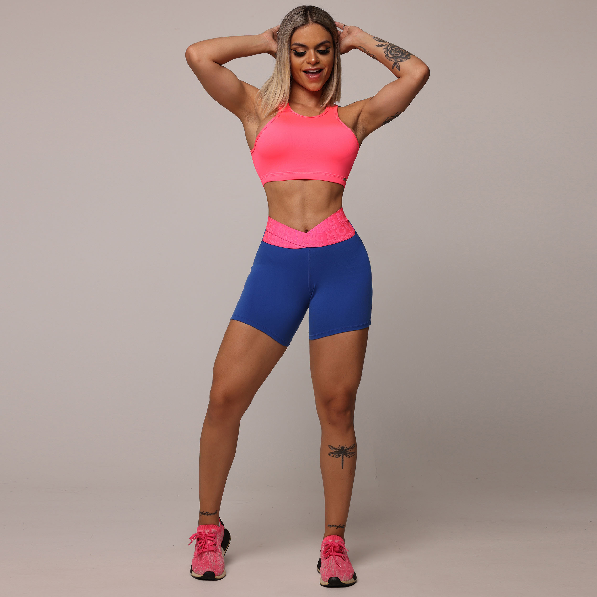 SHORT HIT COMUM AZUL SAFIRA COM ELÁSTICO ROSA NEON - Imagem 7