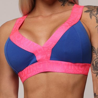 TOP MIAMI AZUL SAFIRA COM ELÁSTICO ROSA NEON