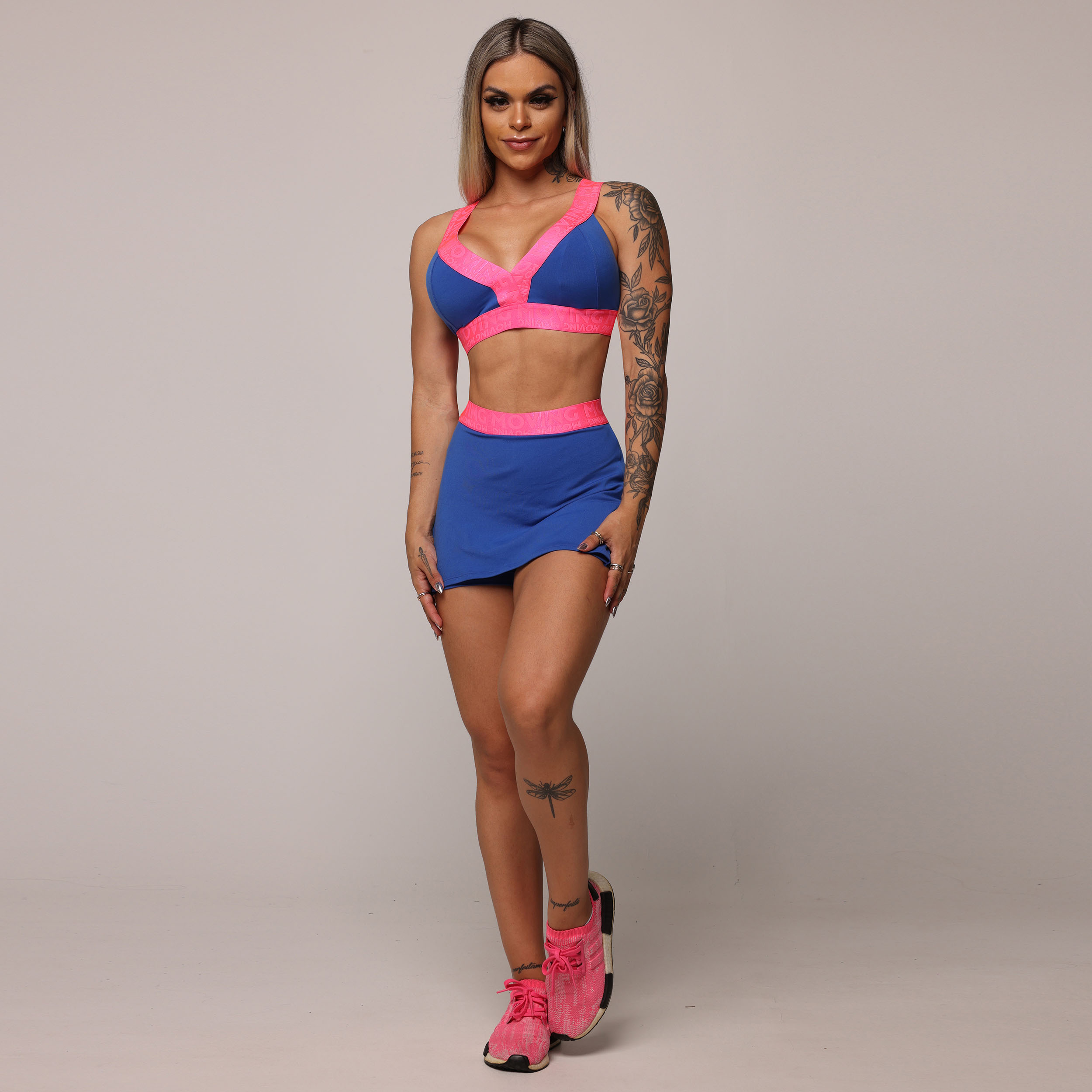 TOP MIAMI AZUL SAFIRA COM ELÁSTICO ROSA NEON - Imagem 4