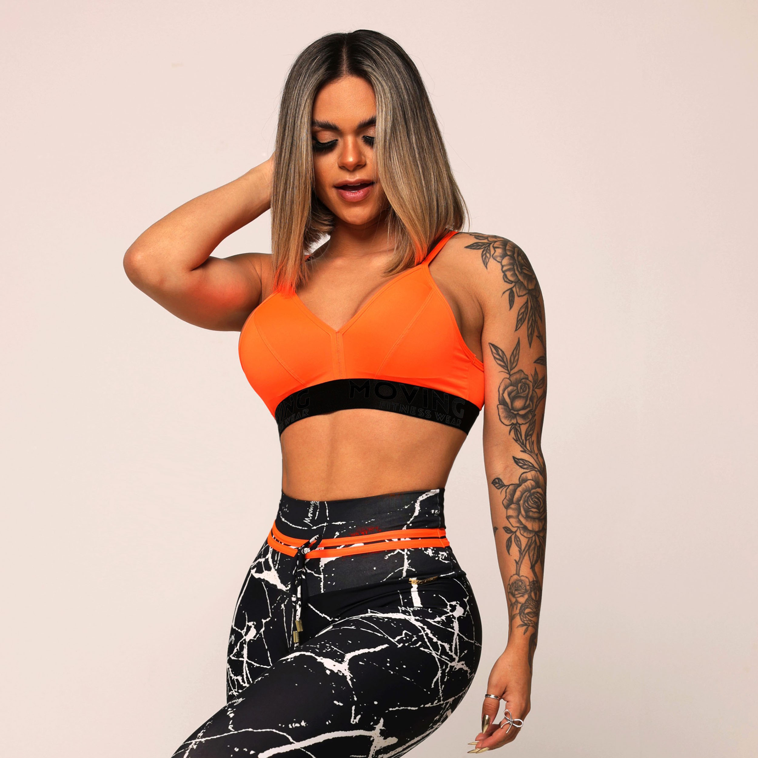 TOP MILANO LARANJA NEON COM ELÁSTICO PRETO ABSOLUTO - Imagem 4