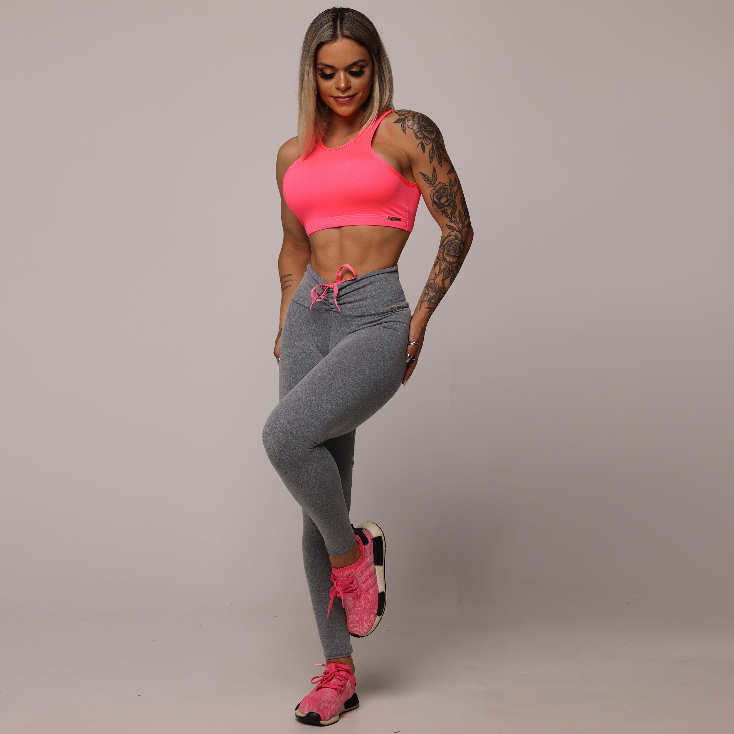LEGGING EMPINA BUMBUM MESCLA COM CADARÇO ROSA NEON - Imagem 7