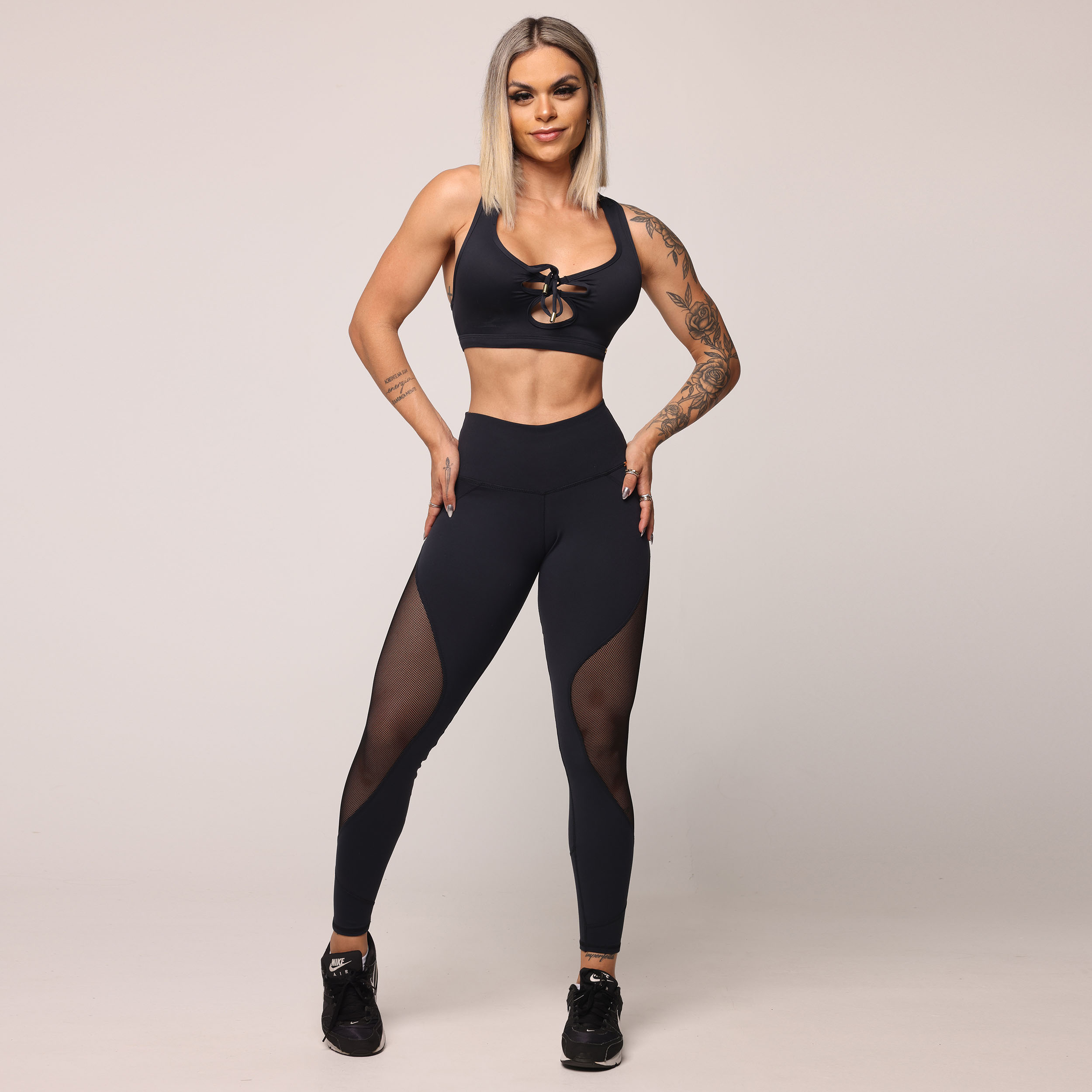 LEGGING COMUM RECORTES EM TELA GOTA PRETA - Imagem 7