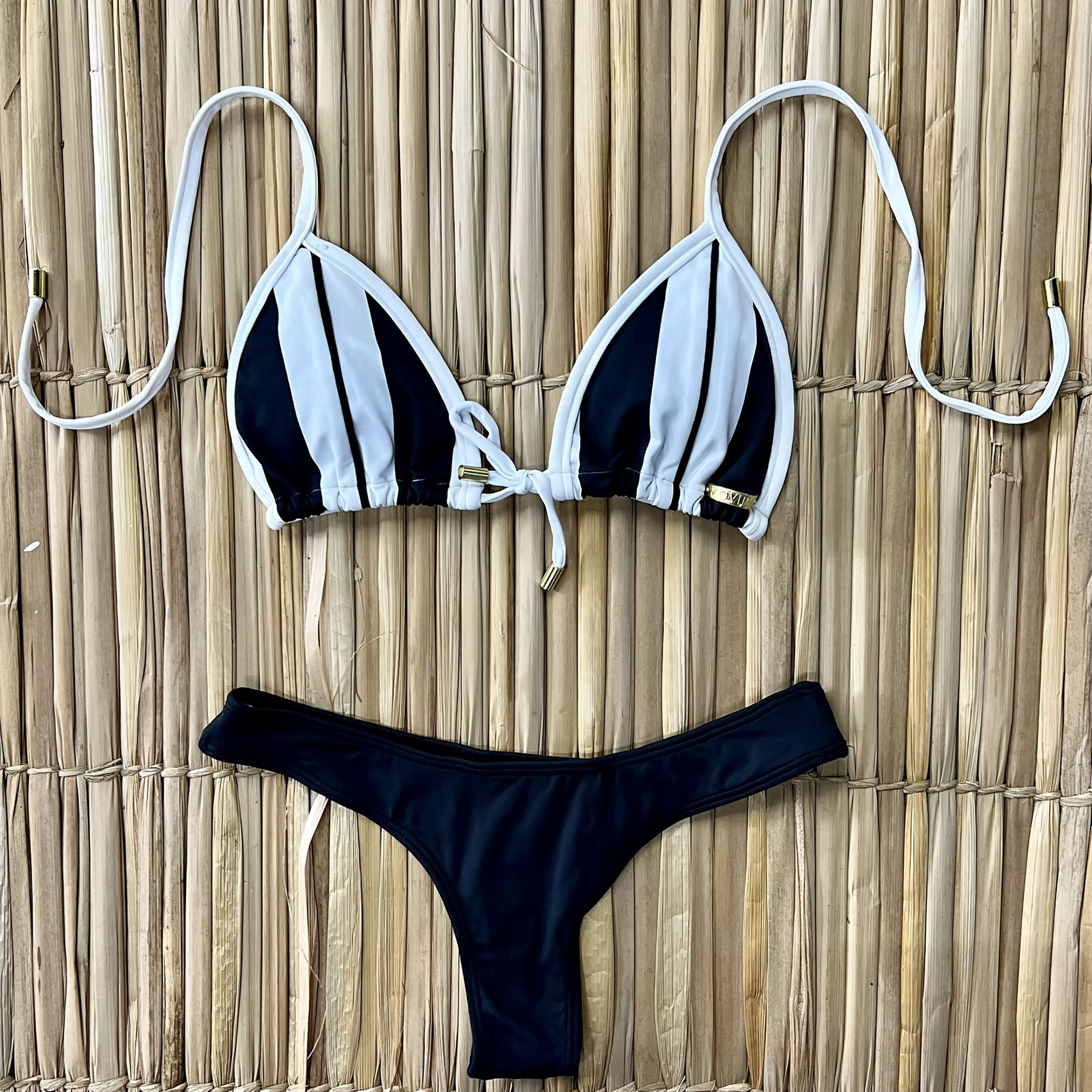 BIQUÍNI CORTININHA LISTRADO PRETO - Imagem 5