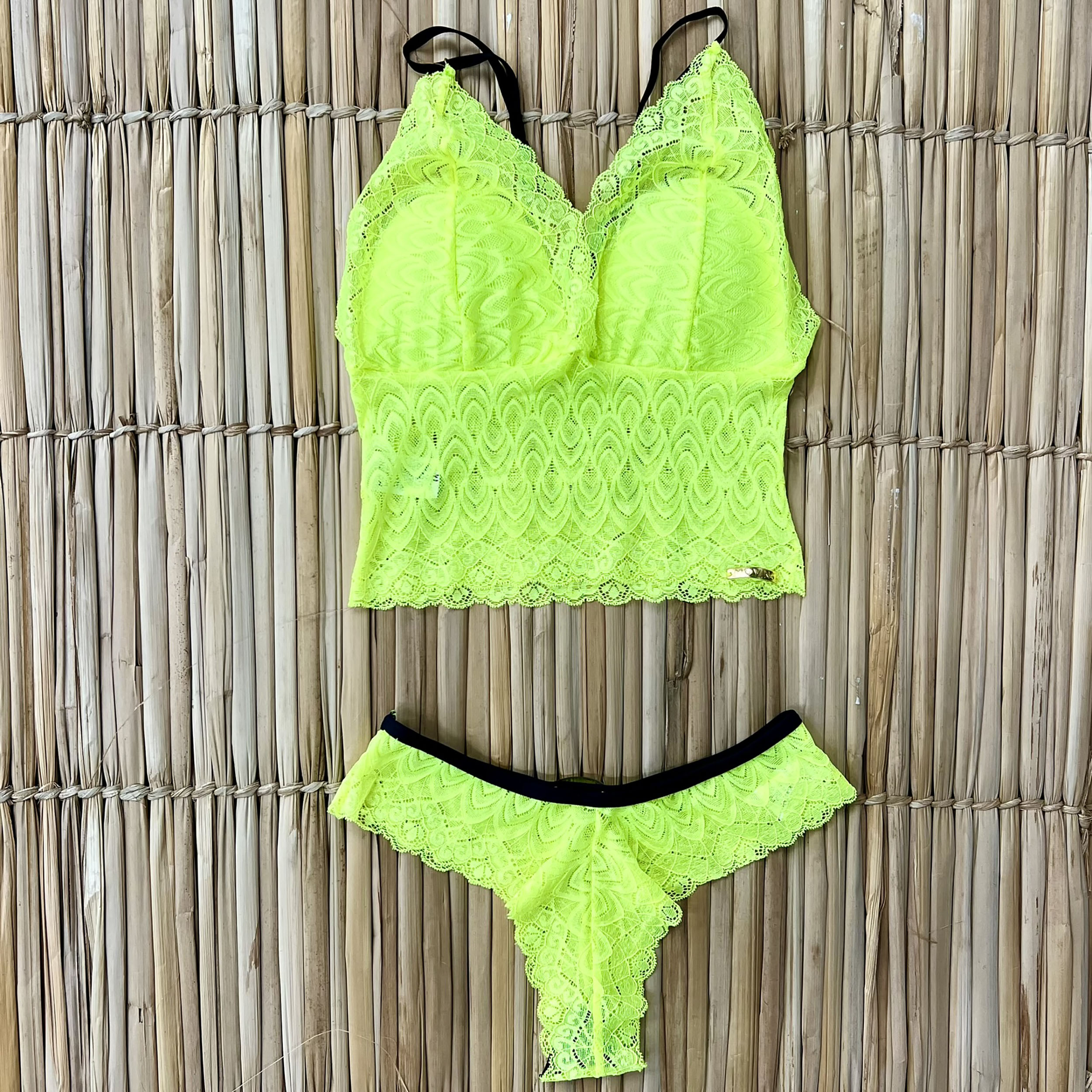 CONJUNTO DE RENDA COM BOJO AMARELO NEON - Imagem 7