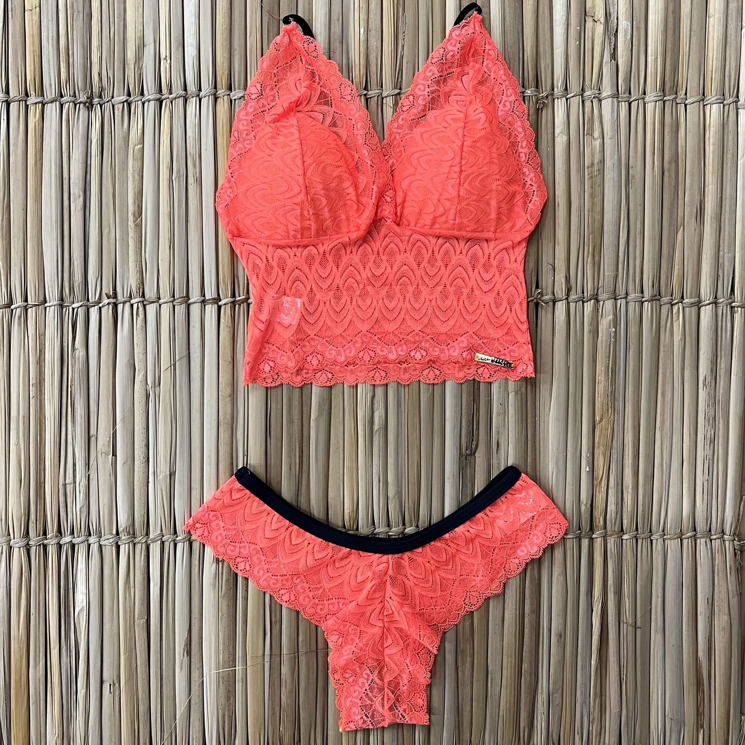 CONJUNTO DE RENDA COM BOJO LARANJA NEON - Imagem 5