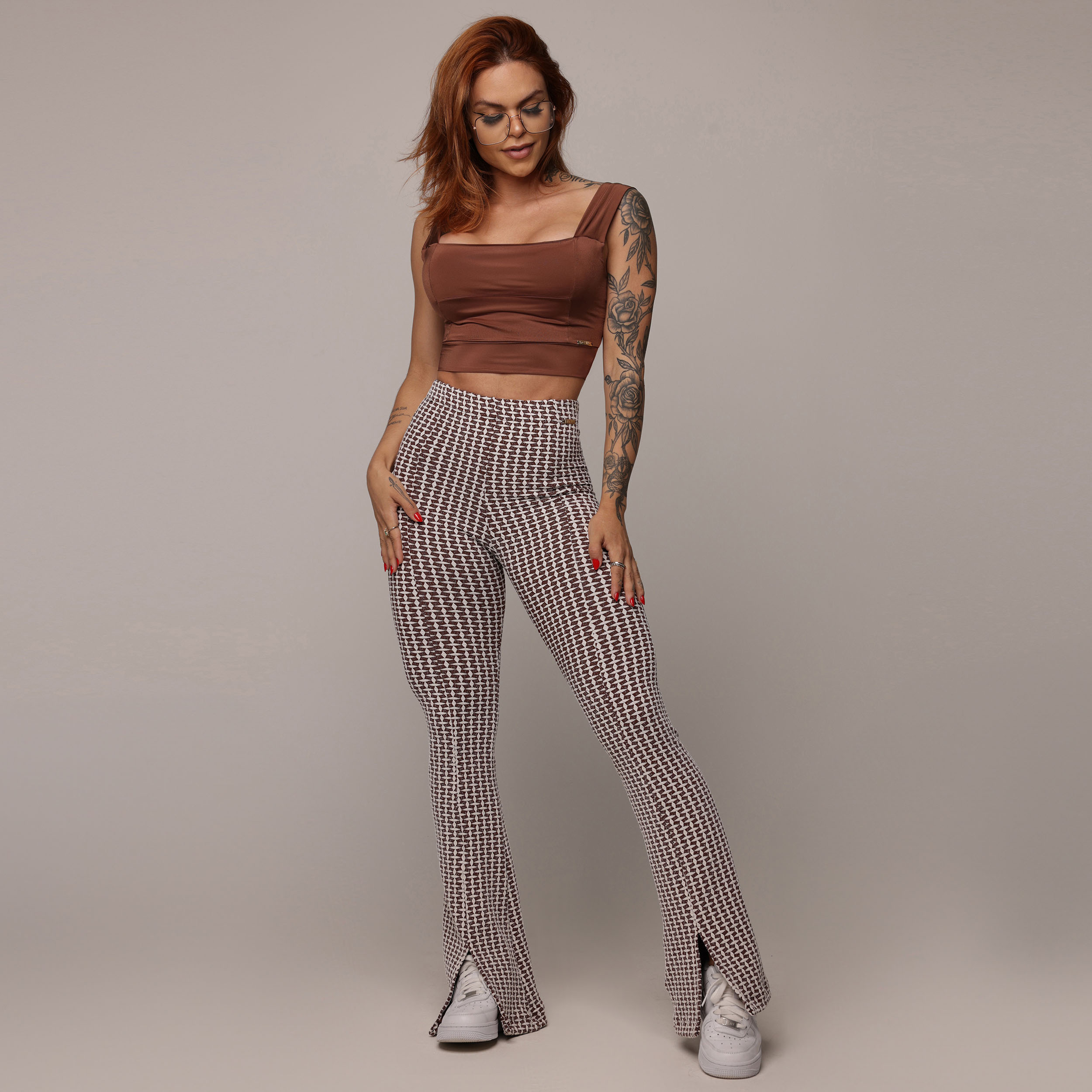 CALÇA FLARE JACQUARD LUXE CHOCO - Imagem 4