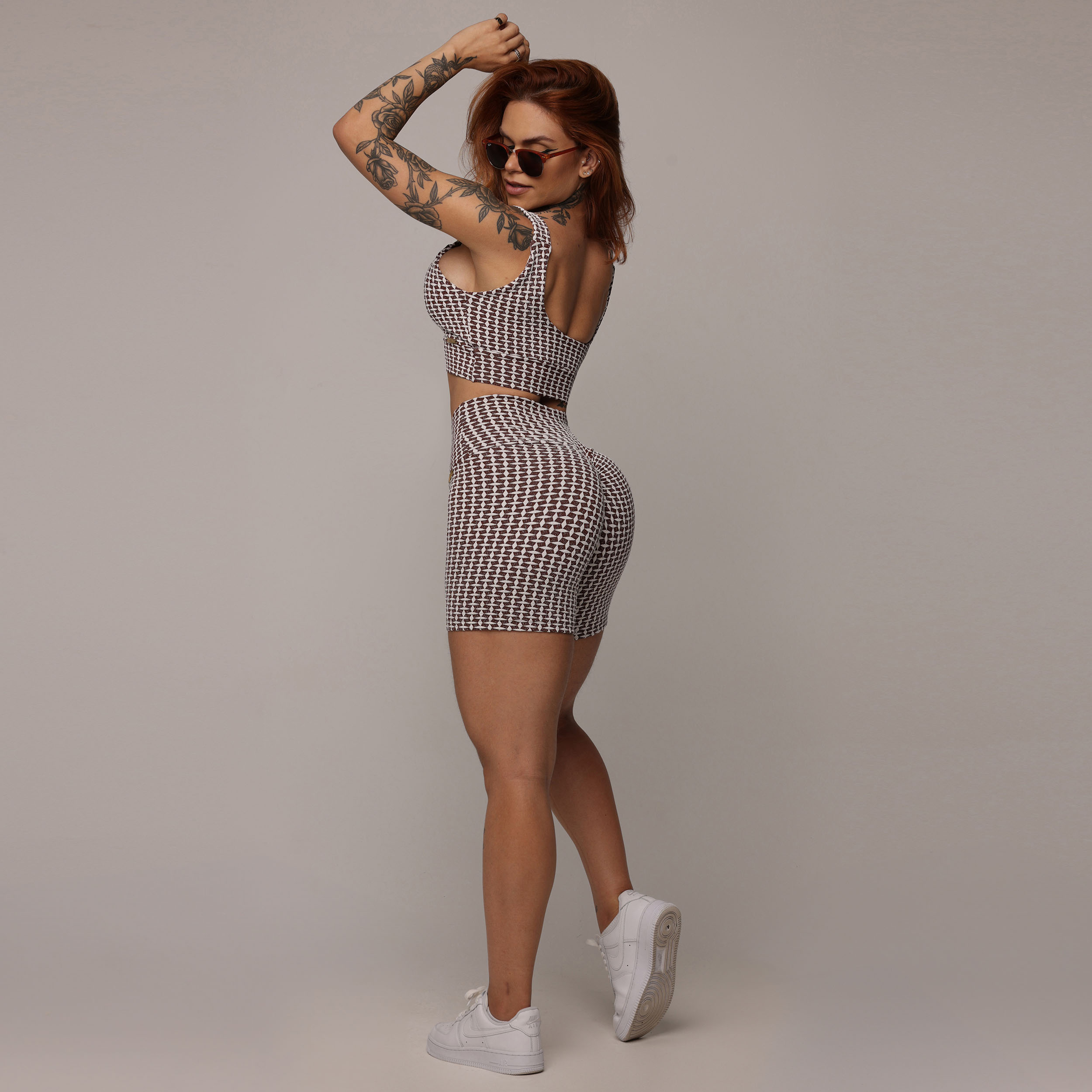 SHORT EMPINA BUMBUM JACQUARD LUXE CHOCO - Imagem 6