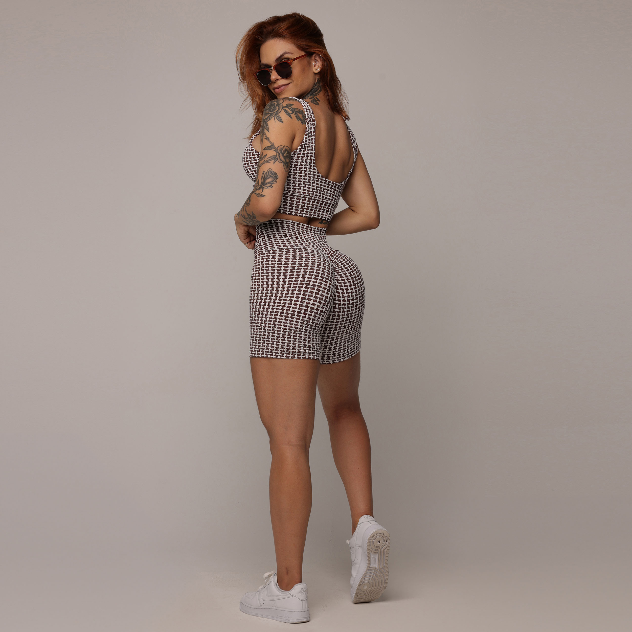 SHORT EMPINA BUMBUM JACQUARD LUXE CHOCO - Imagem 8