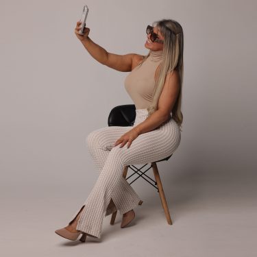 CALÇA FLARE JACQUARD LUXE NUDE