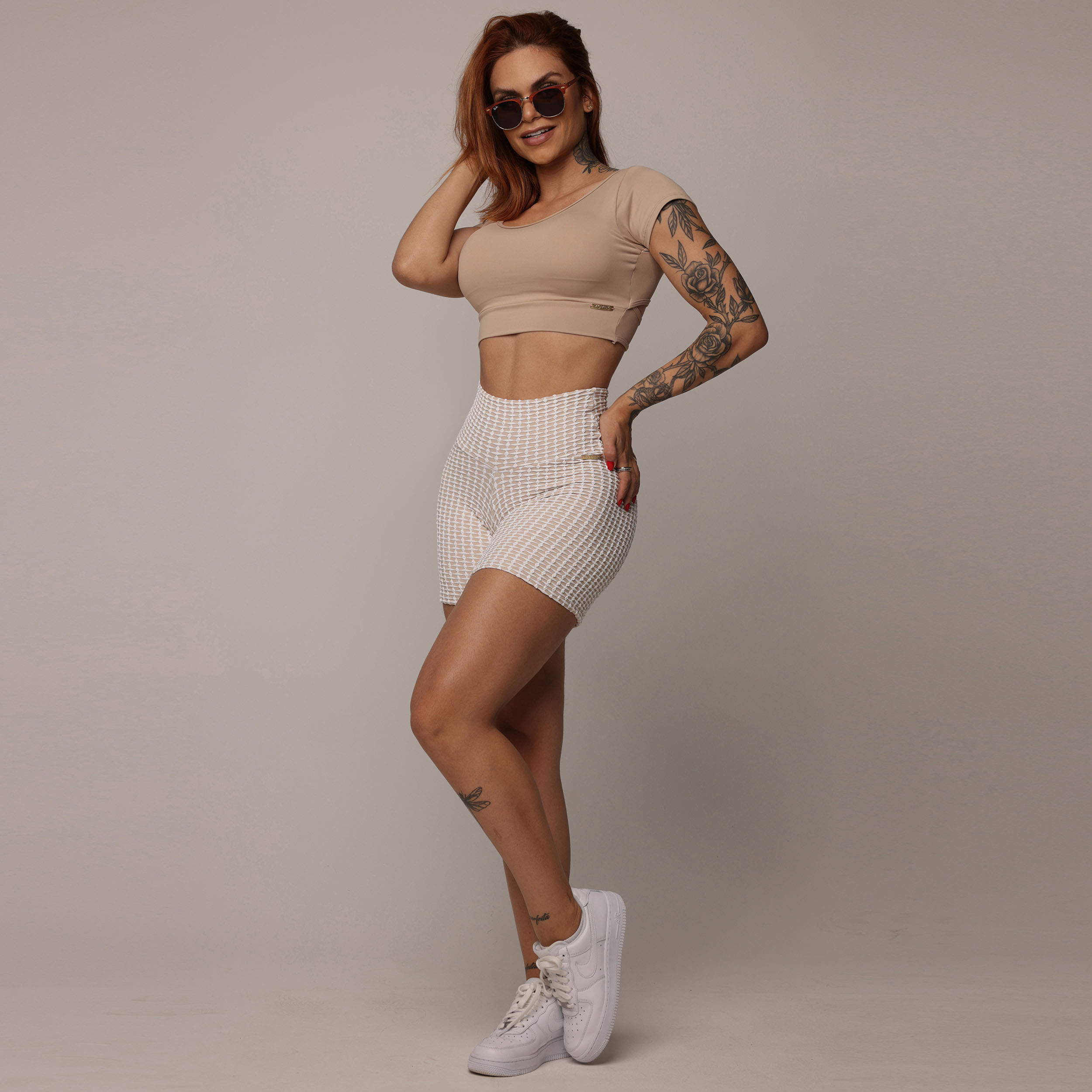 SHORT EMPINA BUMBUM JACQUARD LUXE NUDE - Imagem 4