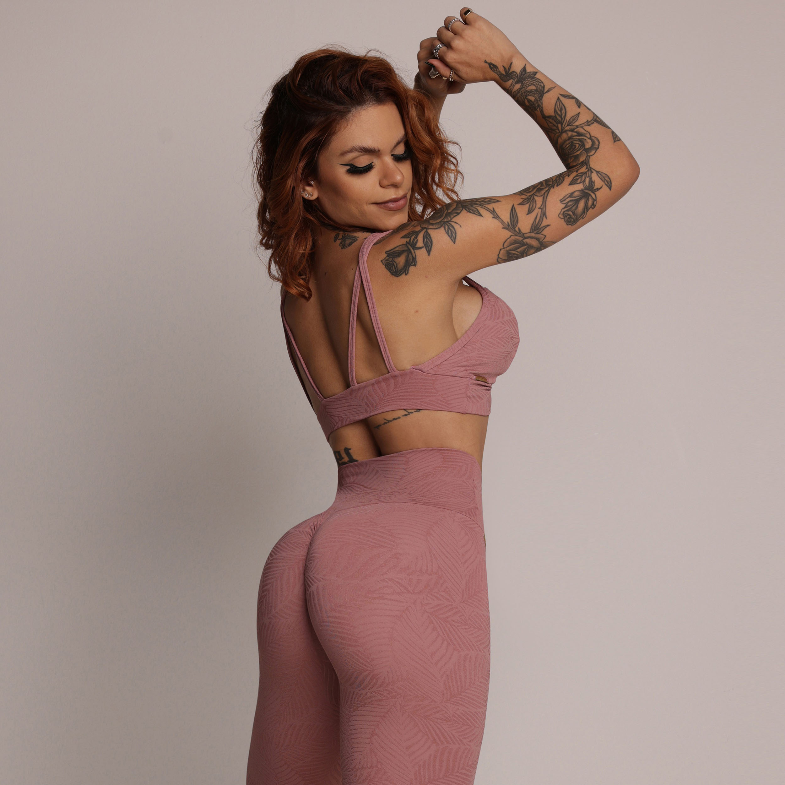 LEGGING EMPINA BUMBUM JACQUARD PALM ROSÊ SHINE - Imagem 3