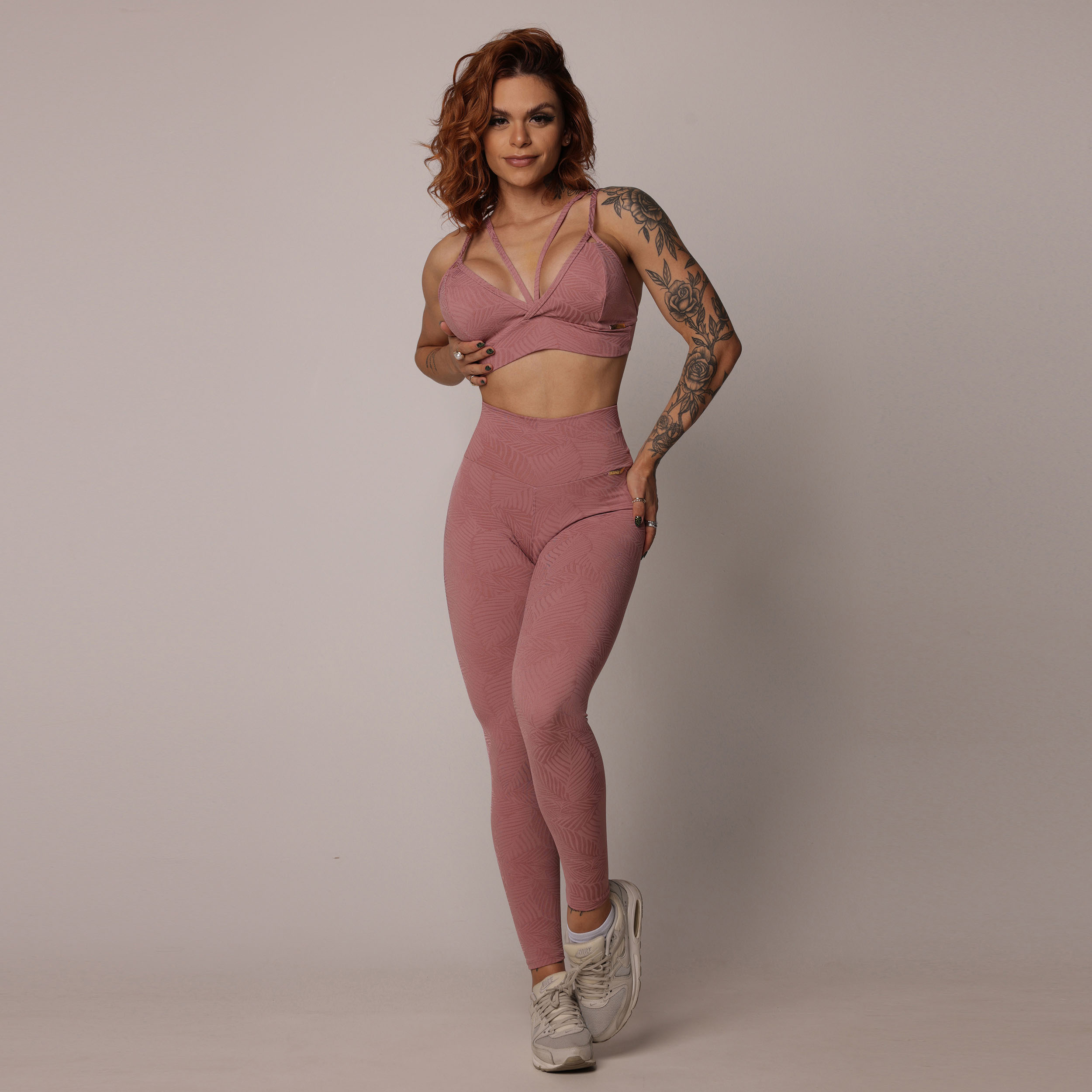 LEGGING EMPINA BUMBUM JACQUARD PALM ROSÊ SHINE - Imagem 5