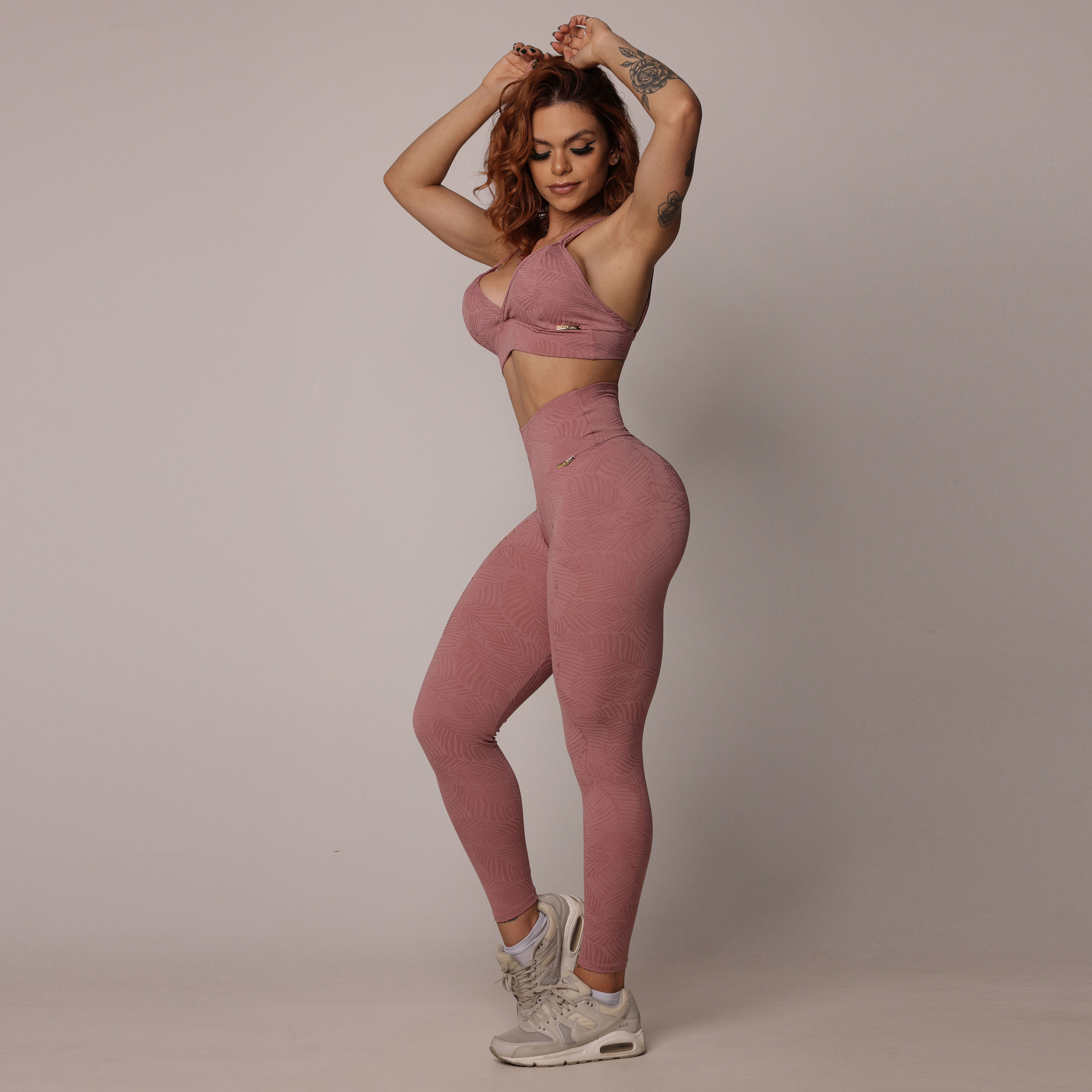 LEGGING EMPINA BUMBUM JACQUARD PALM ROSÊ SHINE - Imagem 9