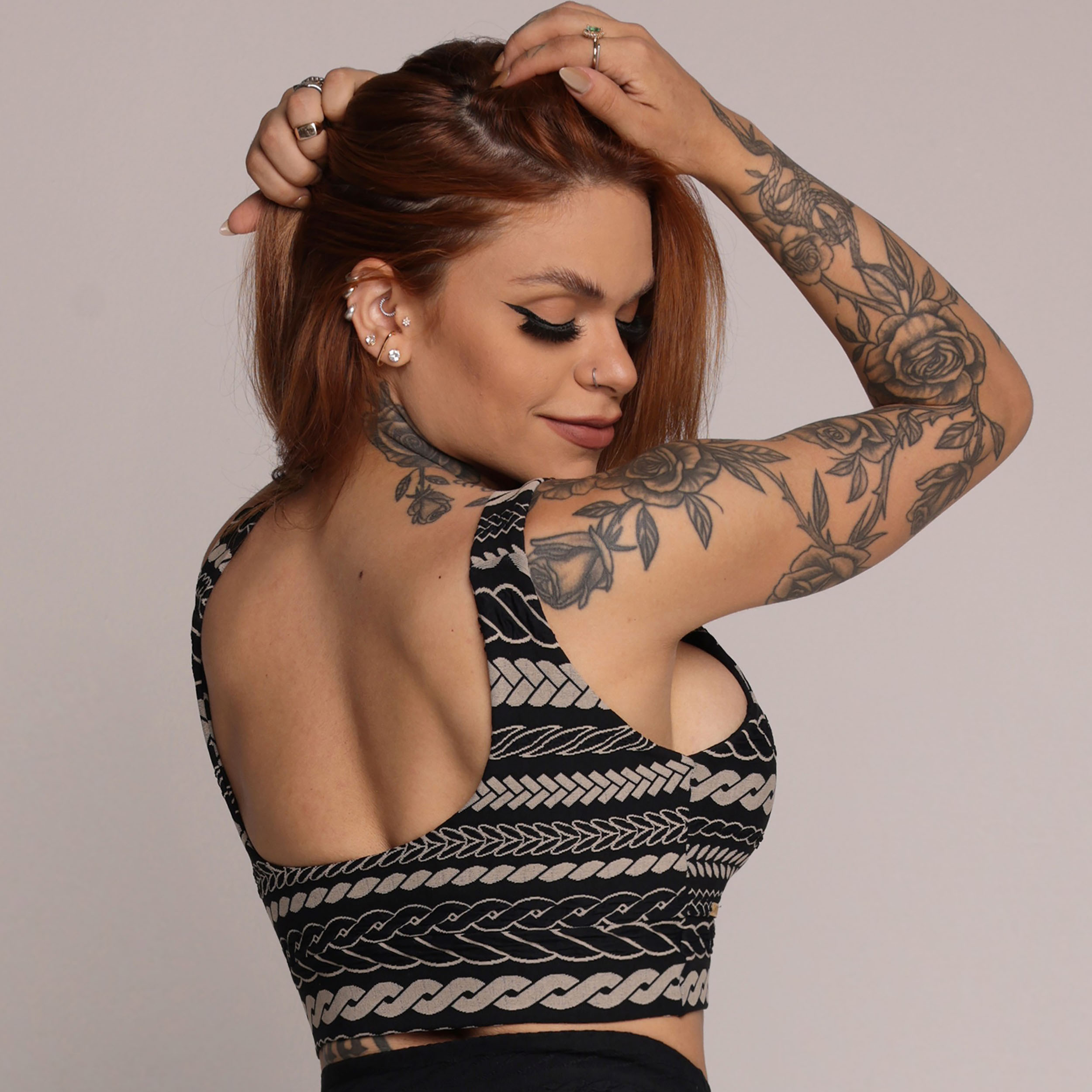 TOP FAIXA JACQUARD TRIBAL BLACK - Imagem 4