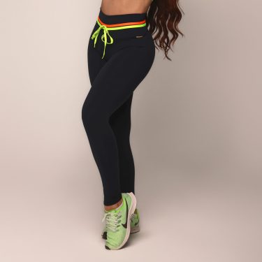 LEGGING EMPINA BUMBUM PRETA COM AMARELO E LARANJA NEON