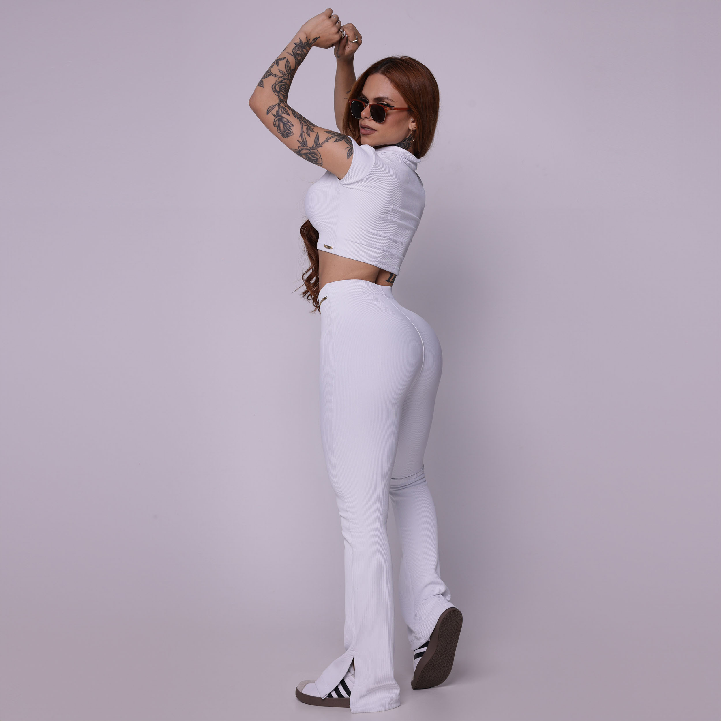 CALÇA FLARE JACQUARD CANELADO BRANCO - Imagem 6