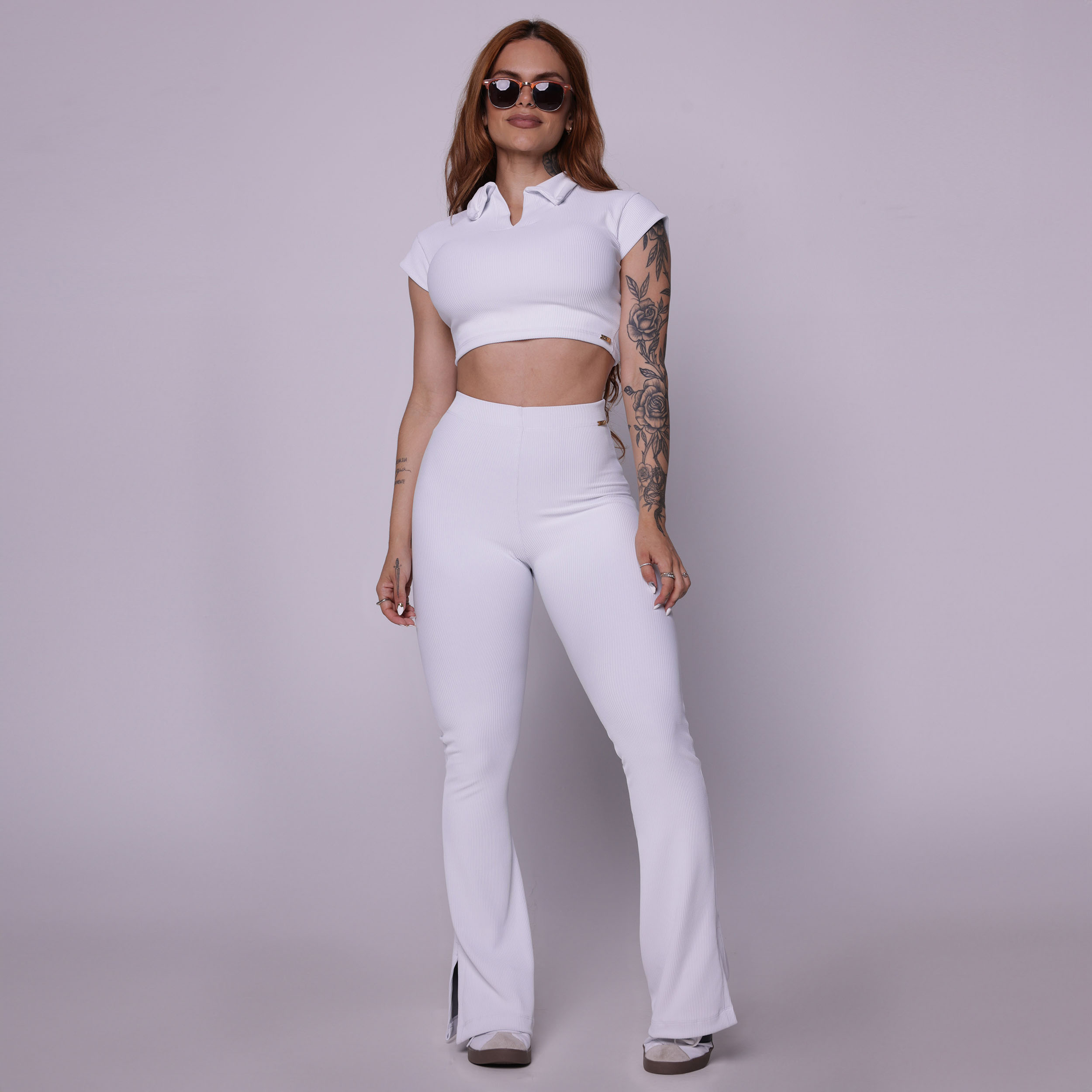 CALÇA FLARE JACQUARD CANELADO BRANCO - Imagem 10