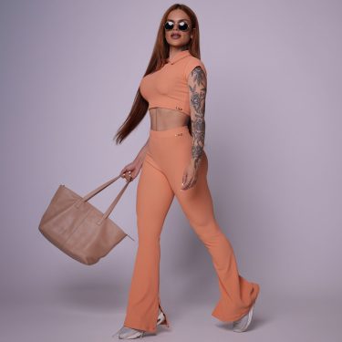 CALÇA FLARE JACQUARD CANELADO PAPAIA