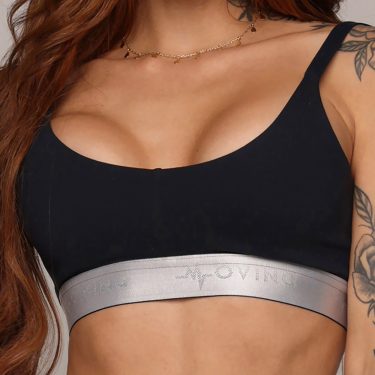 TOP DENVER PRETO COM ELÁSTICO CINZA