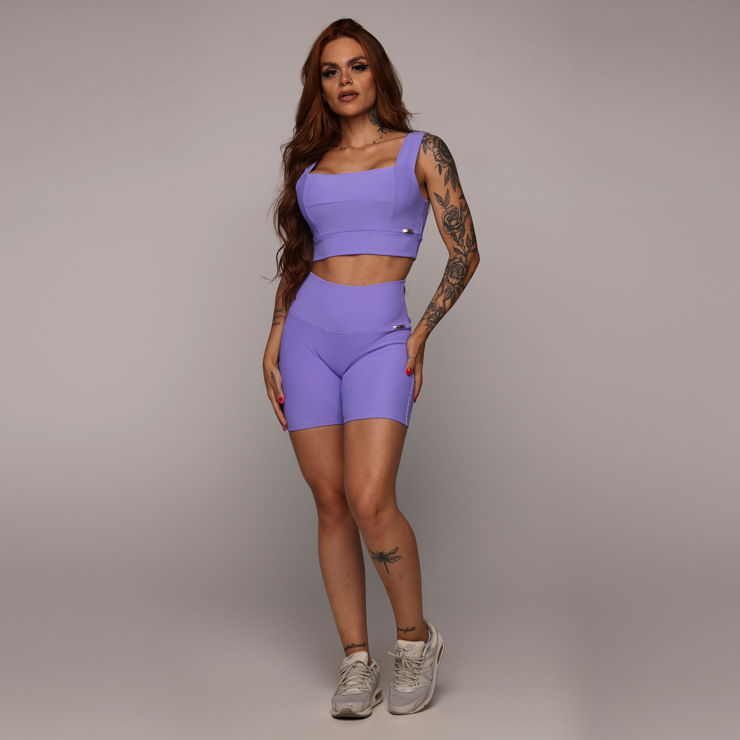 SHORT HEART JACQUARD CANELADO LAVANDA - Imagem 5