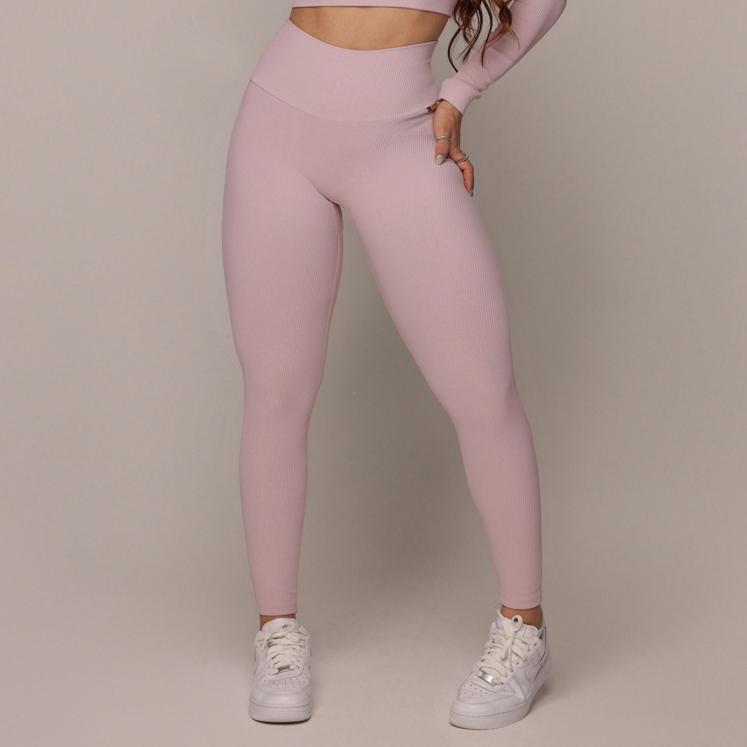 LEGGING HEART JACQUARD CANELADO ROSA SECO - Imagem 3