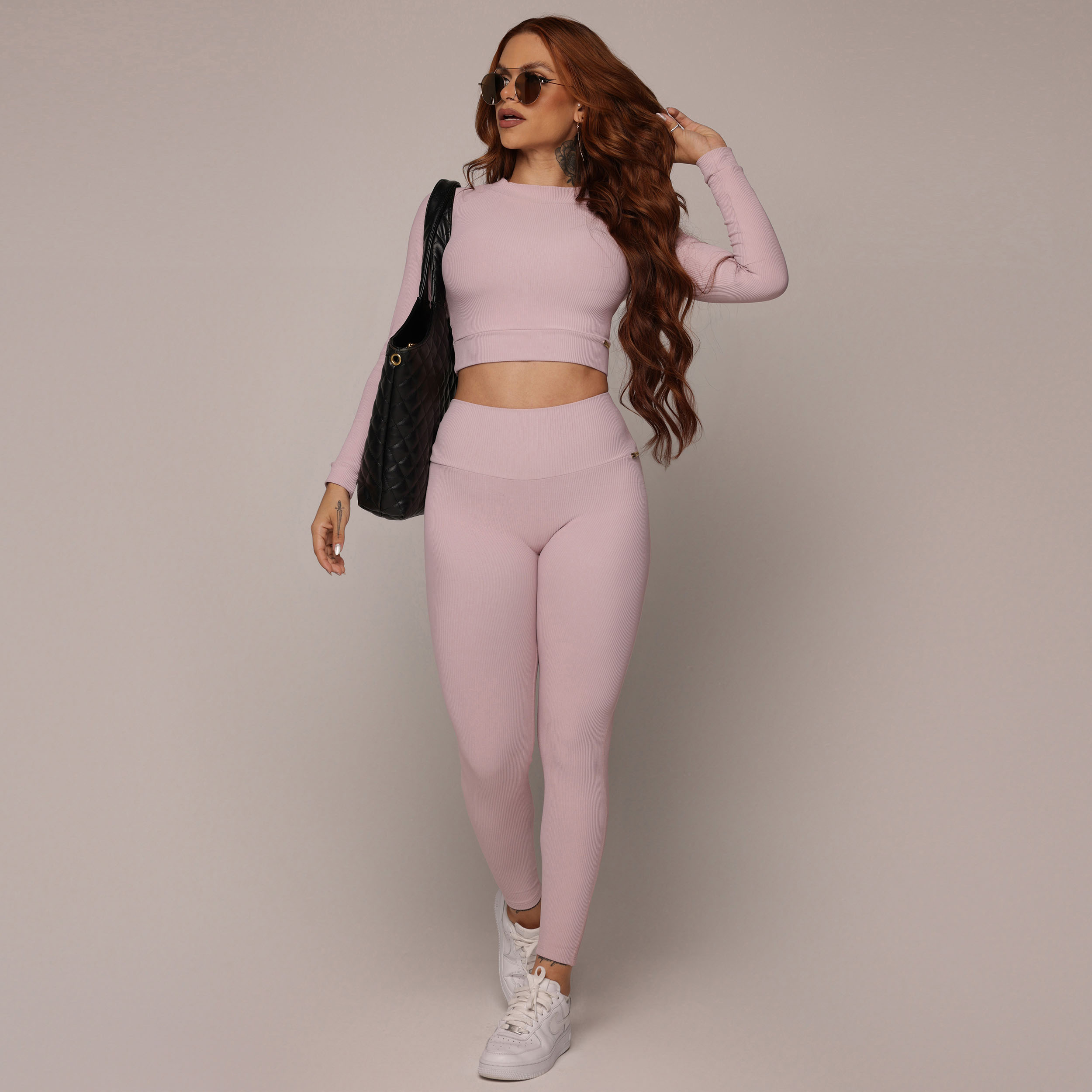 LEGGING HEART JACQUARD CANELADO ROSA SECO - Imagem 4