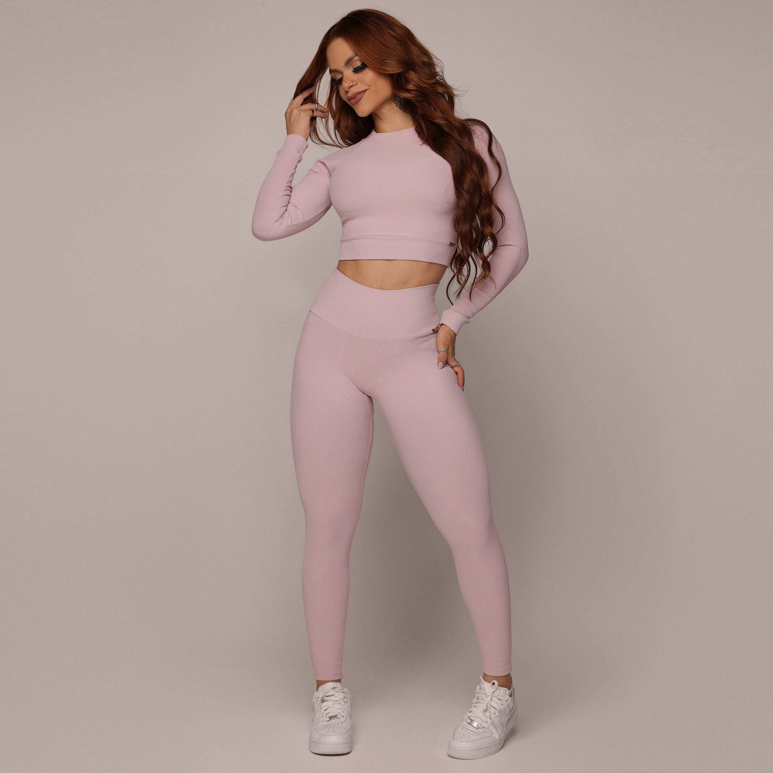 LEGGING HEART JACQUARD CANELADO ROSA SECO - Imagem 10