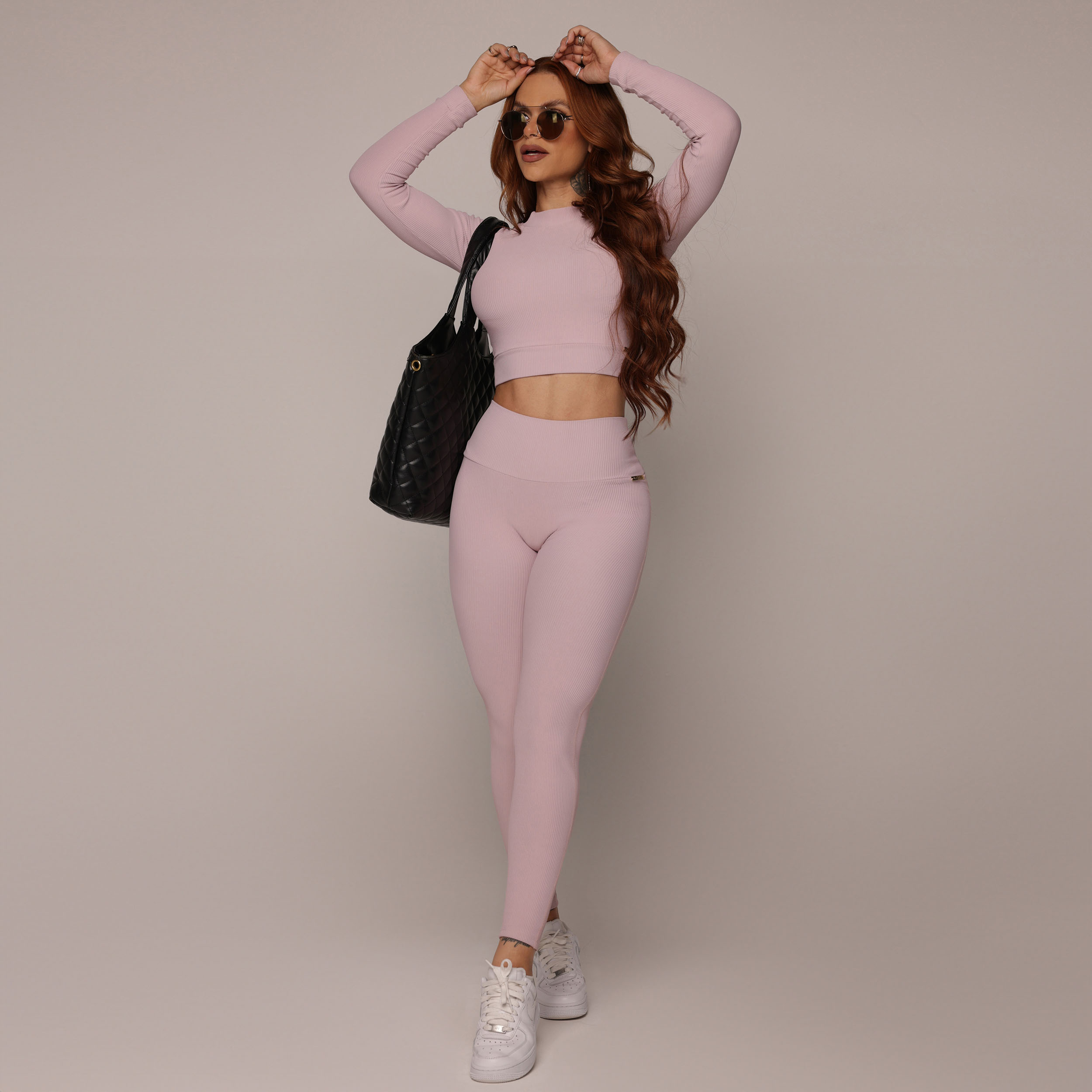 LEGGING HEART JACQUARD CANELADO ROSA SECO - Imagem 11