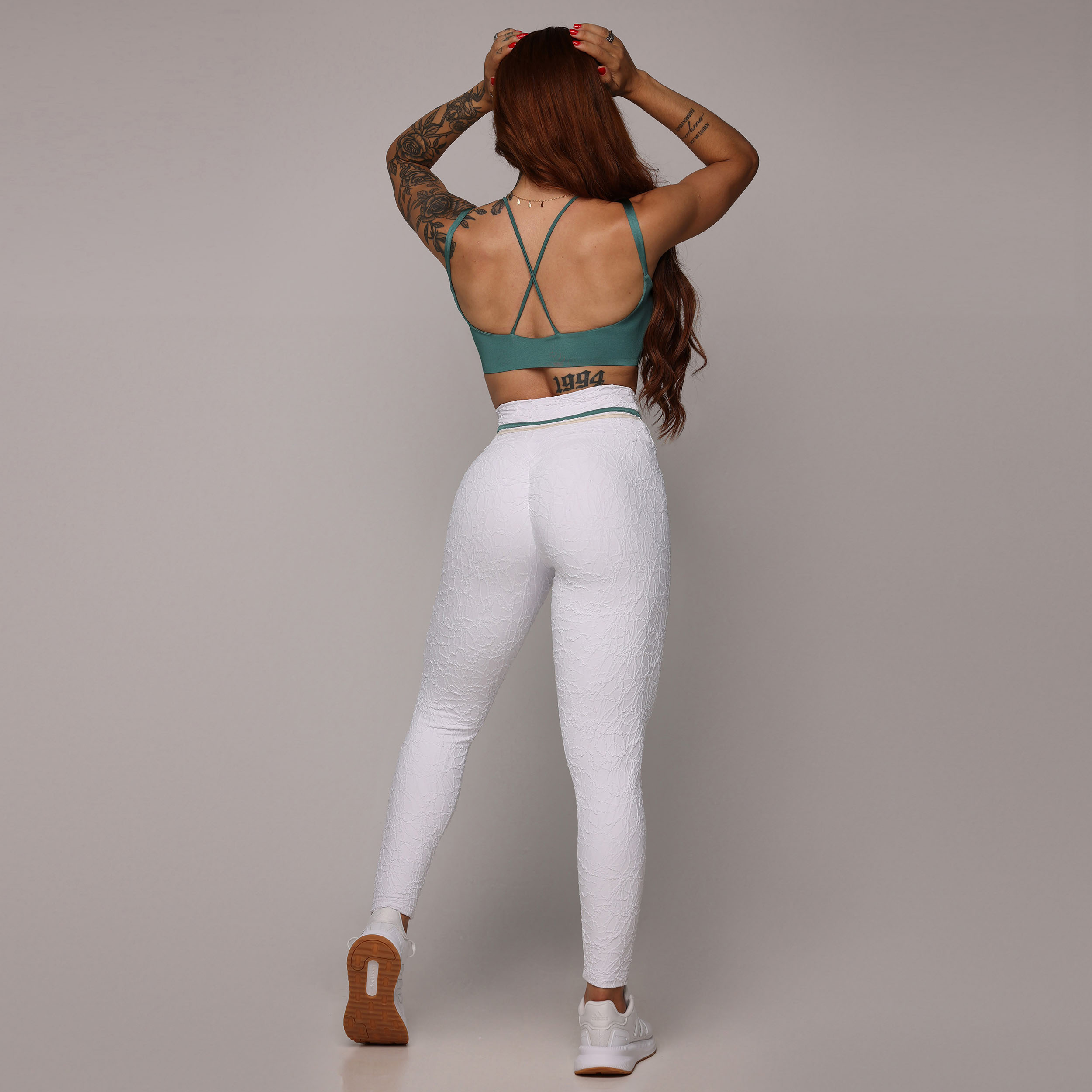 LEGGING EMPINA BUMBUM JACQUARD PERLÊ BRANCO OFF-WHITE VERDE LAGUNA - Imagem 5