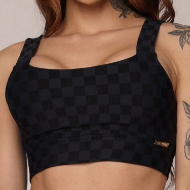 TOP FAIXA JACQUARD XEQUE-MATE PRETO