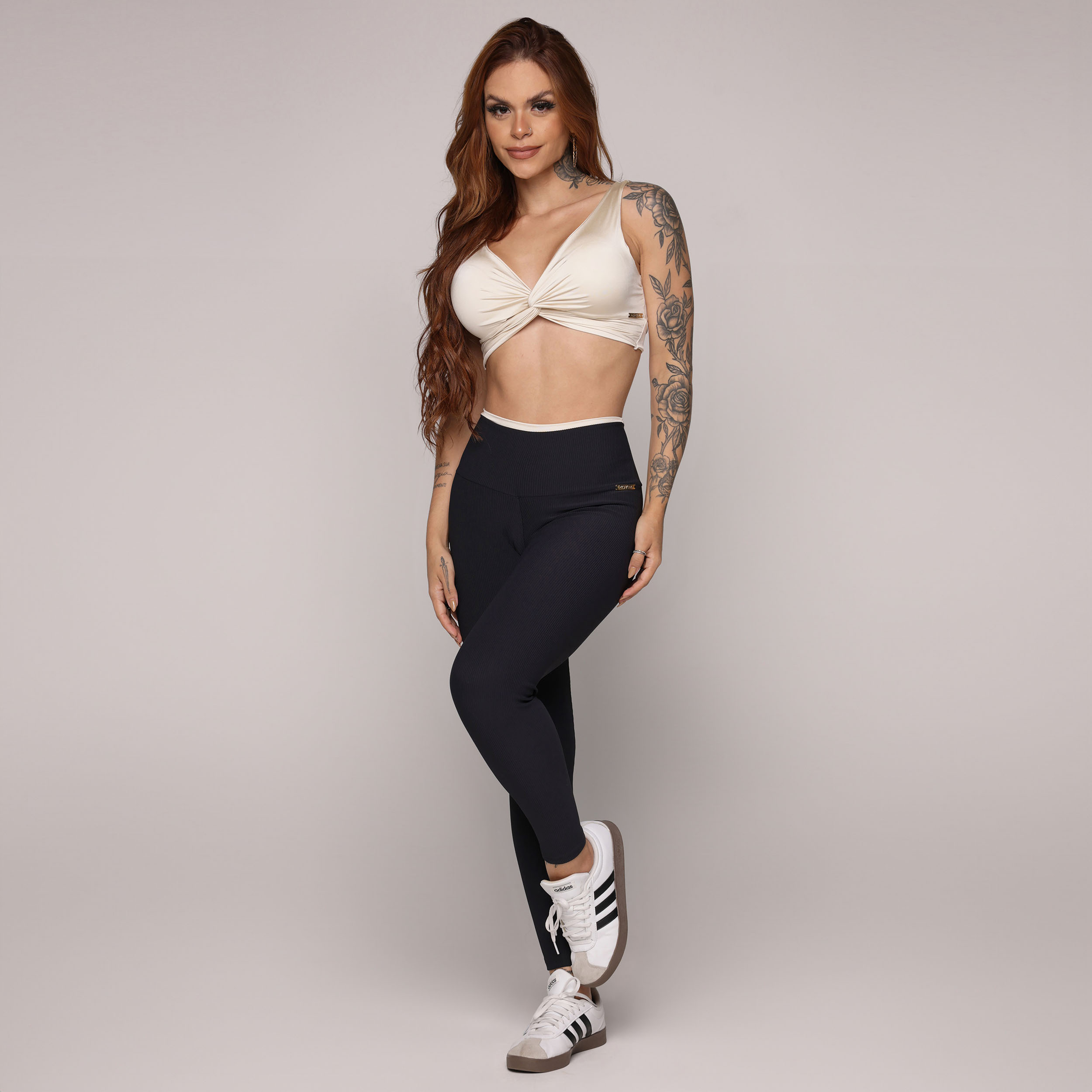 LEGGING BICOLOR EMPINA BUMBUM JACQUARD CANELADO PRETO - Imagem 7