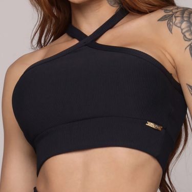 TOP TULIPA JACQUARD CANELADO PRETO