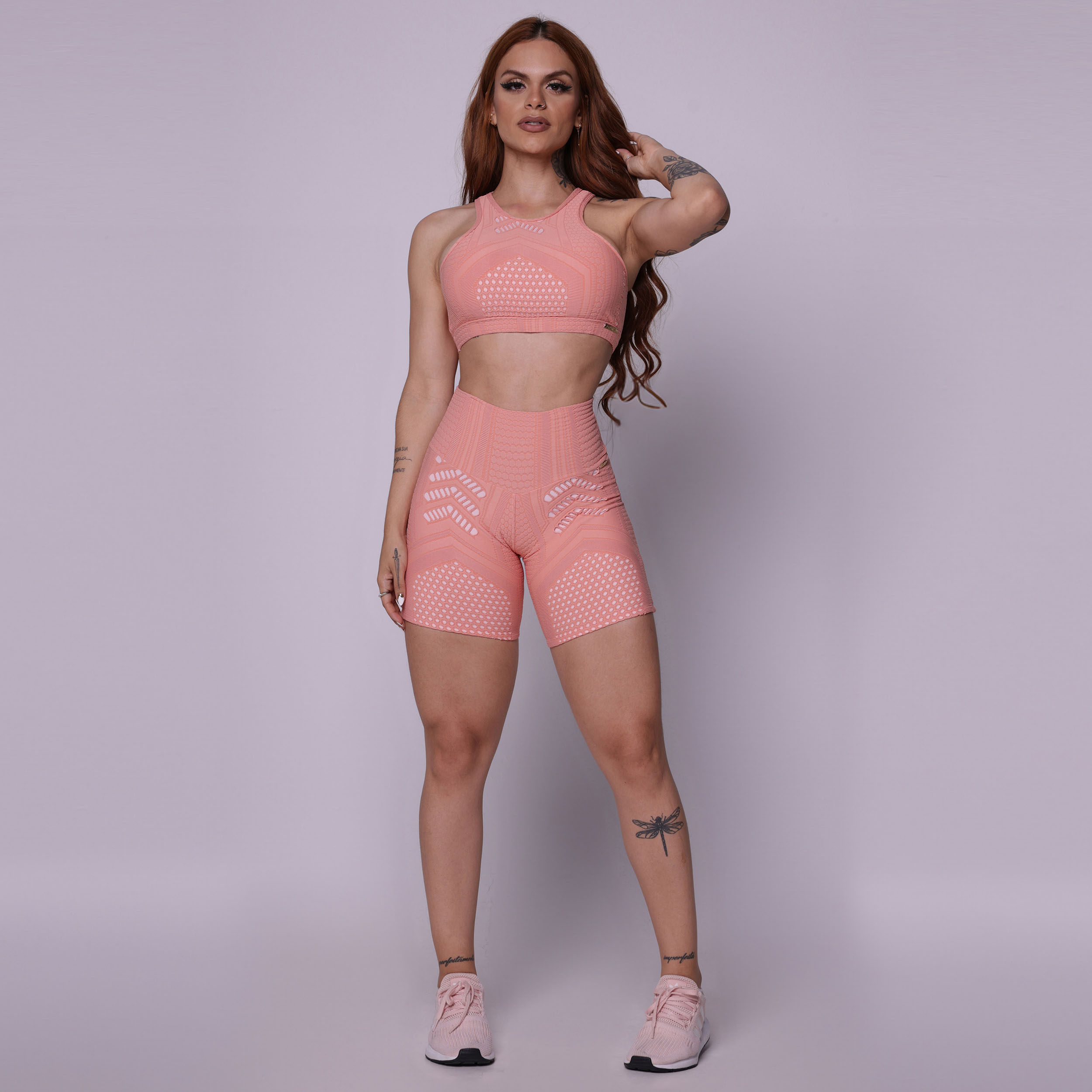 SHORT EMPINA BUMBUM JACQUARD DOTS PEACH - Imagem 5