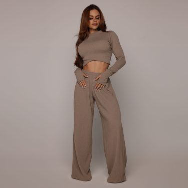 CALÇA PANTALONA CANELADO AREIA