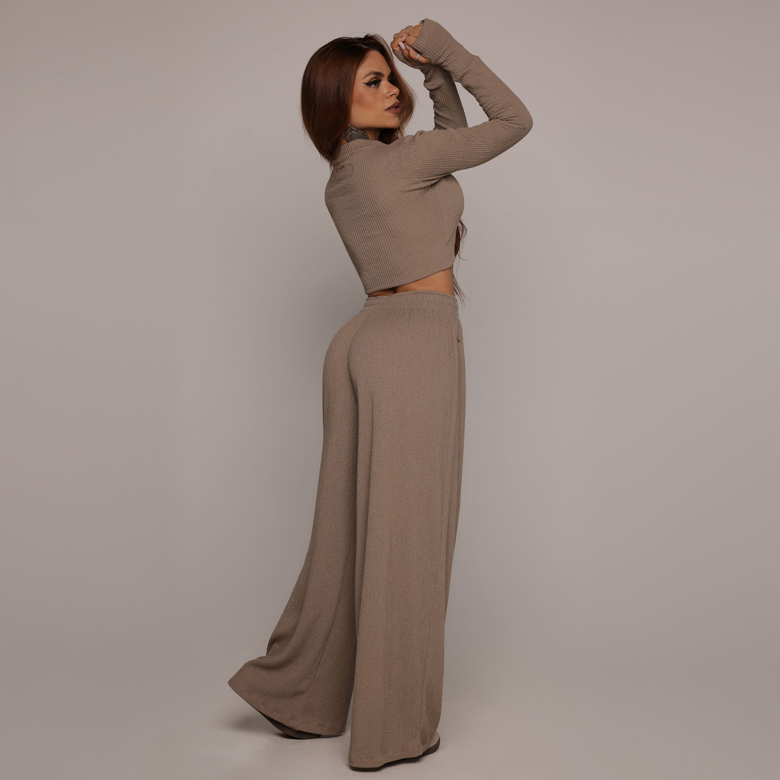 CALÇA PANTALONA CANELADO AREIA - Imagem 3